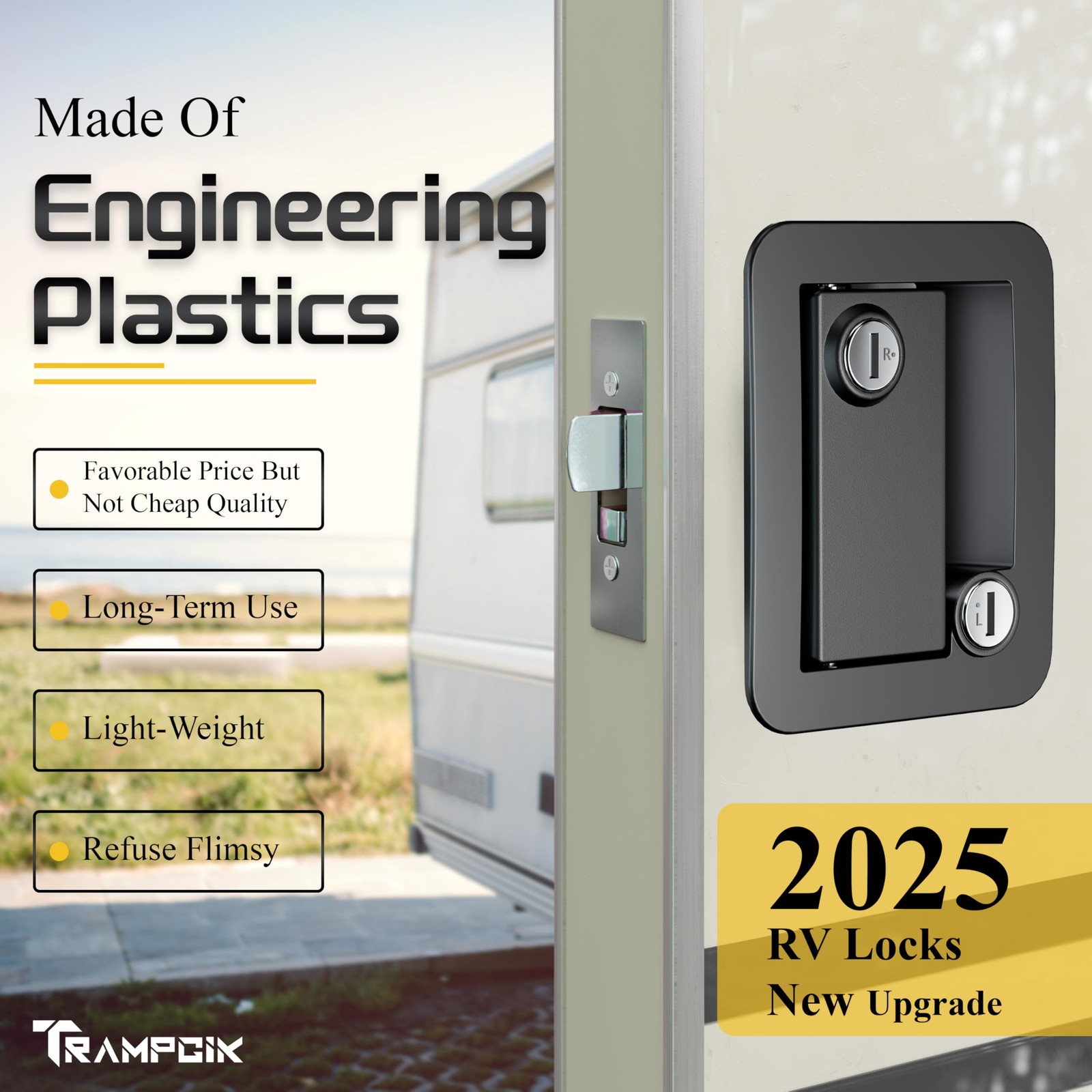 Engineering Plastic Camper Door Lock, RV Door Lock Replacement, Fit 3.65″ x 2…