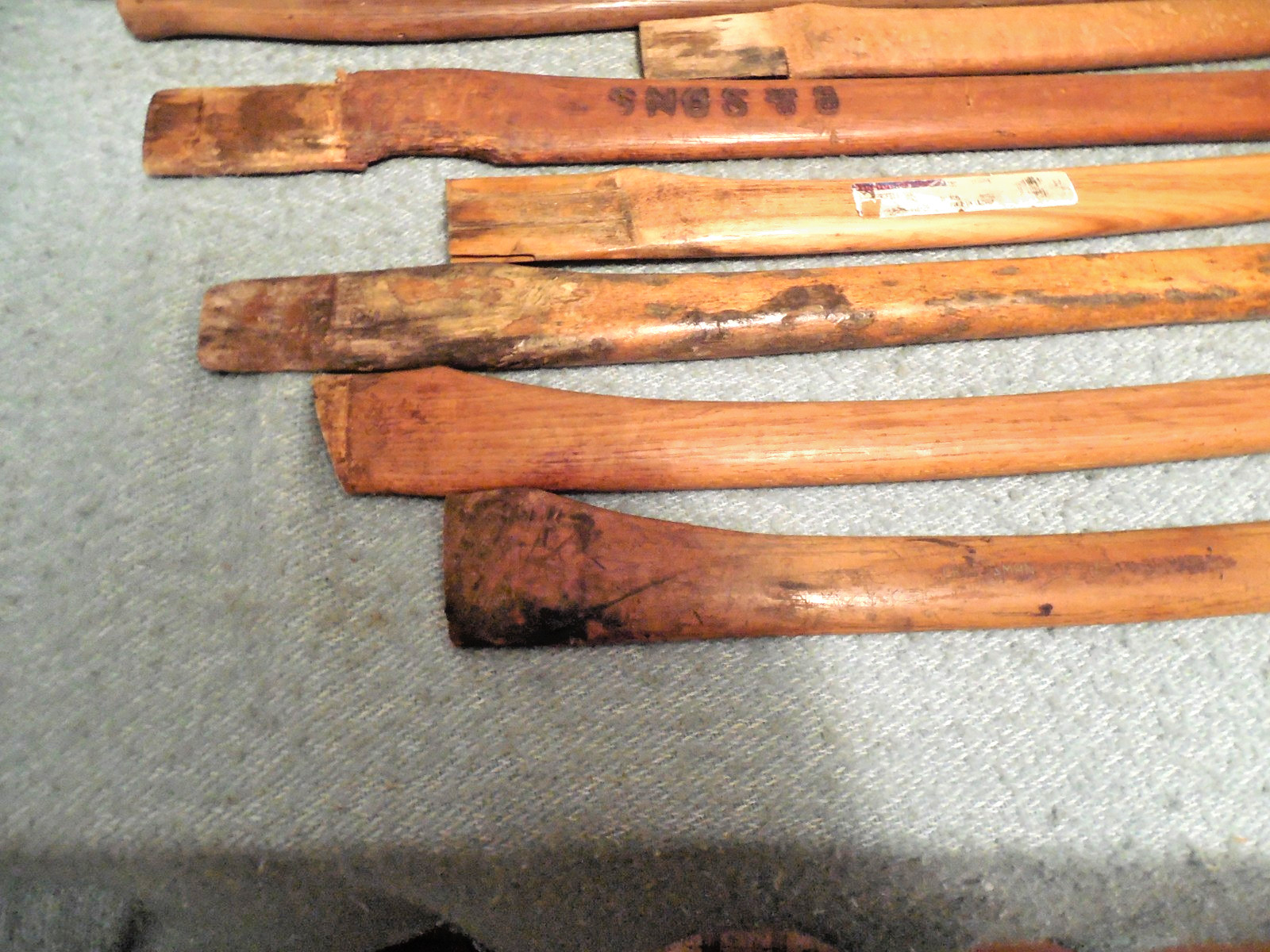 Lot 12 Used Axe + Hatchet Handles Some Cut Down One 36″ Hardwood Mostly Hickory
