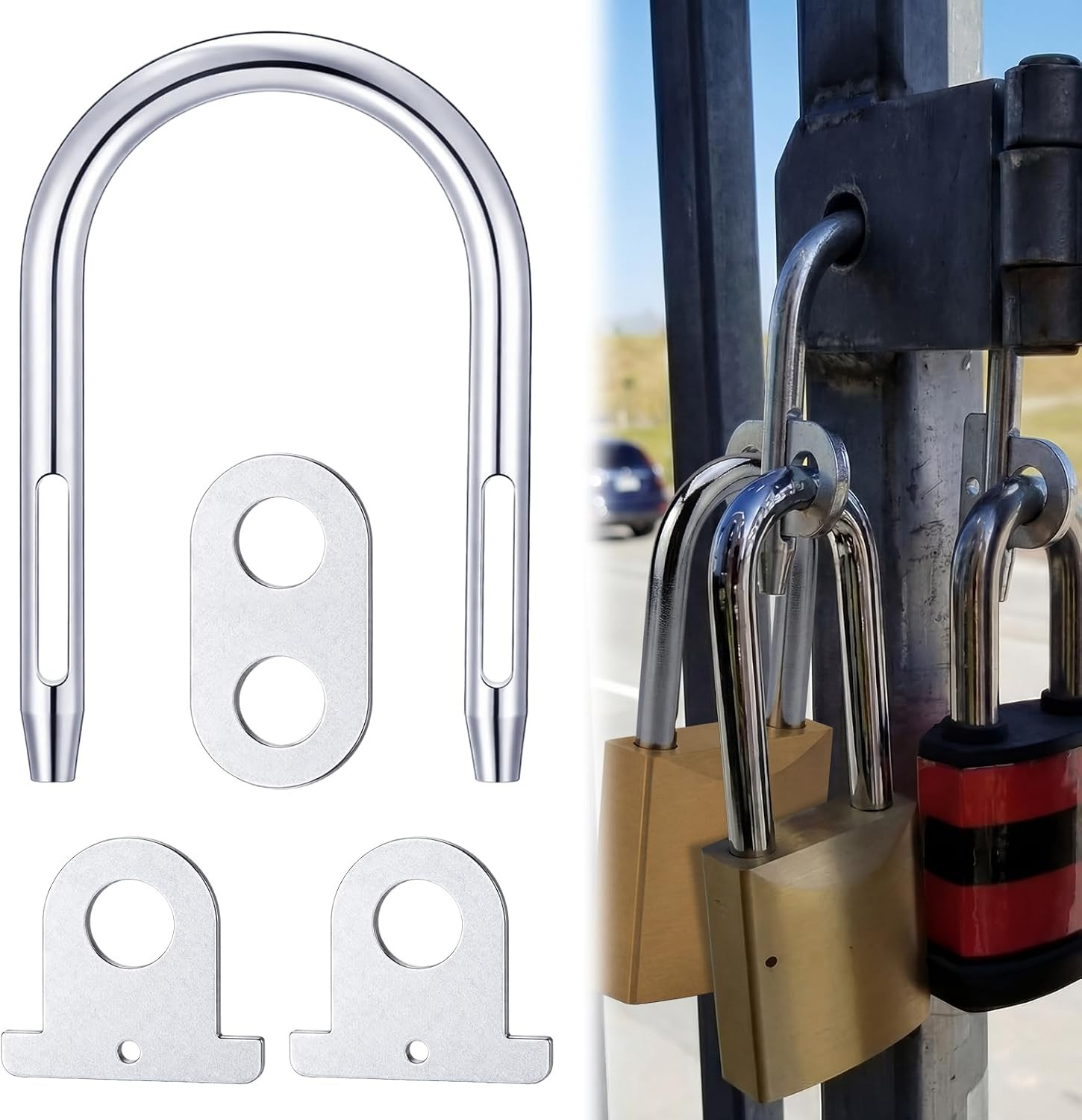 1 Set 2 Lock Gate Padlock Lock System Include U Bolt & Links School Districts