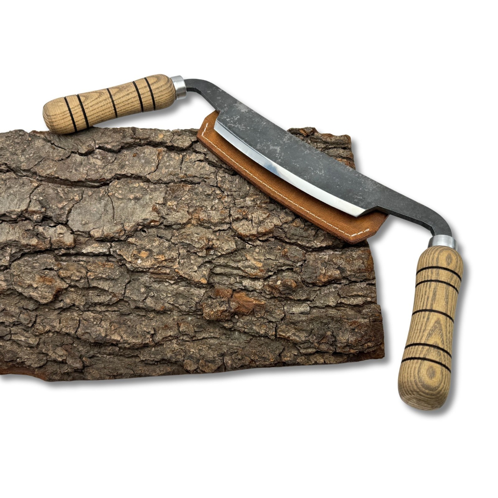 Medium Draw Knife – Hand-Forged 52100 Steel, Ash Handles, Sheath Included