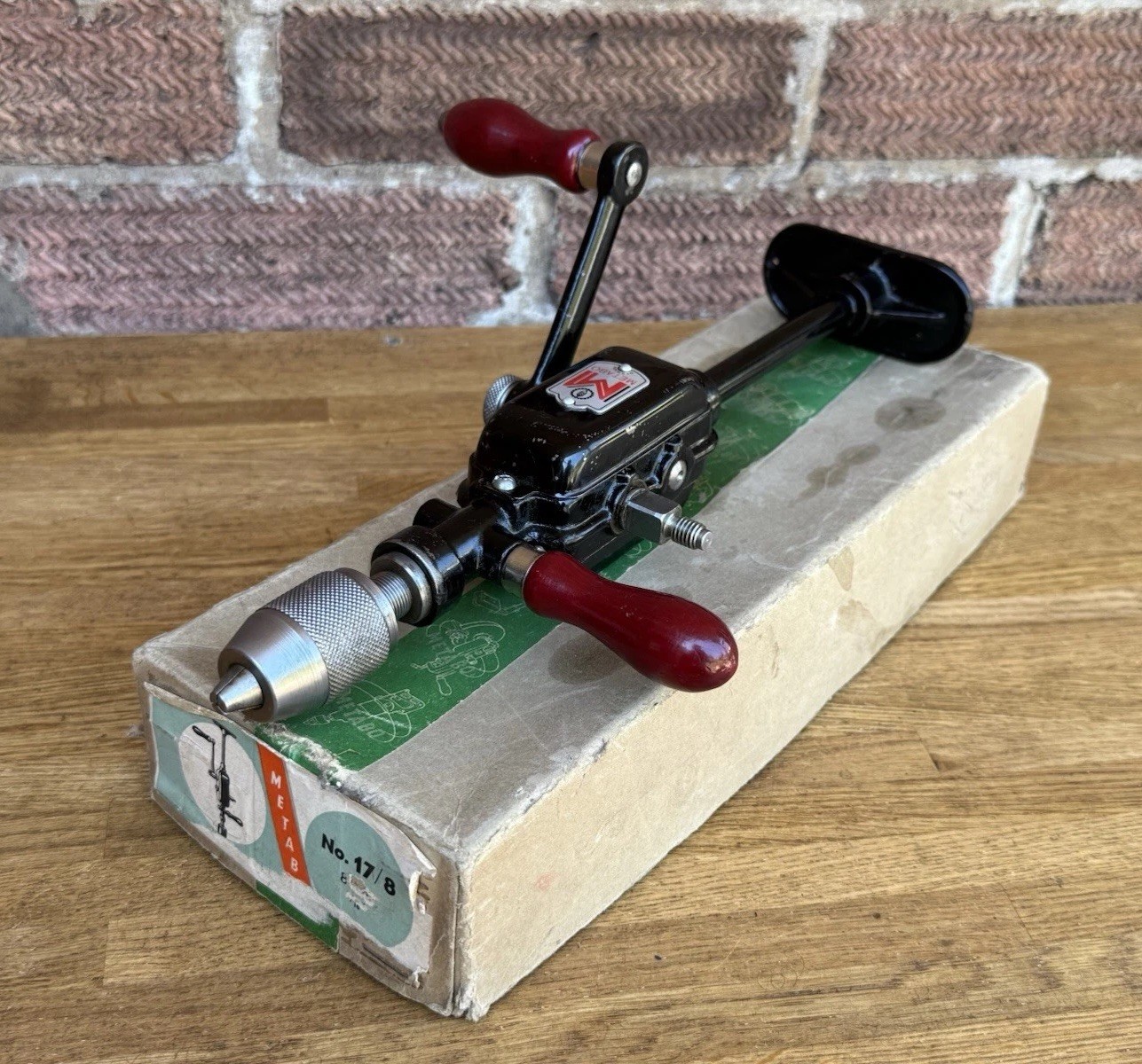 Vintage Boxed Metabo No 17 Twin Speed Breast Drill Brace Auger Woodworking Tool