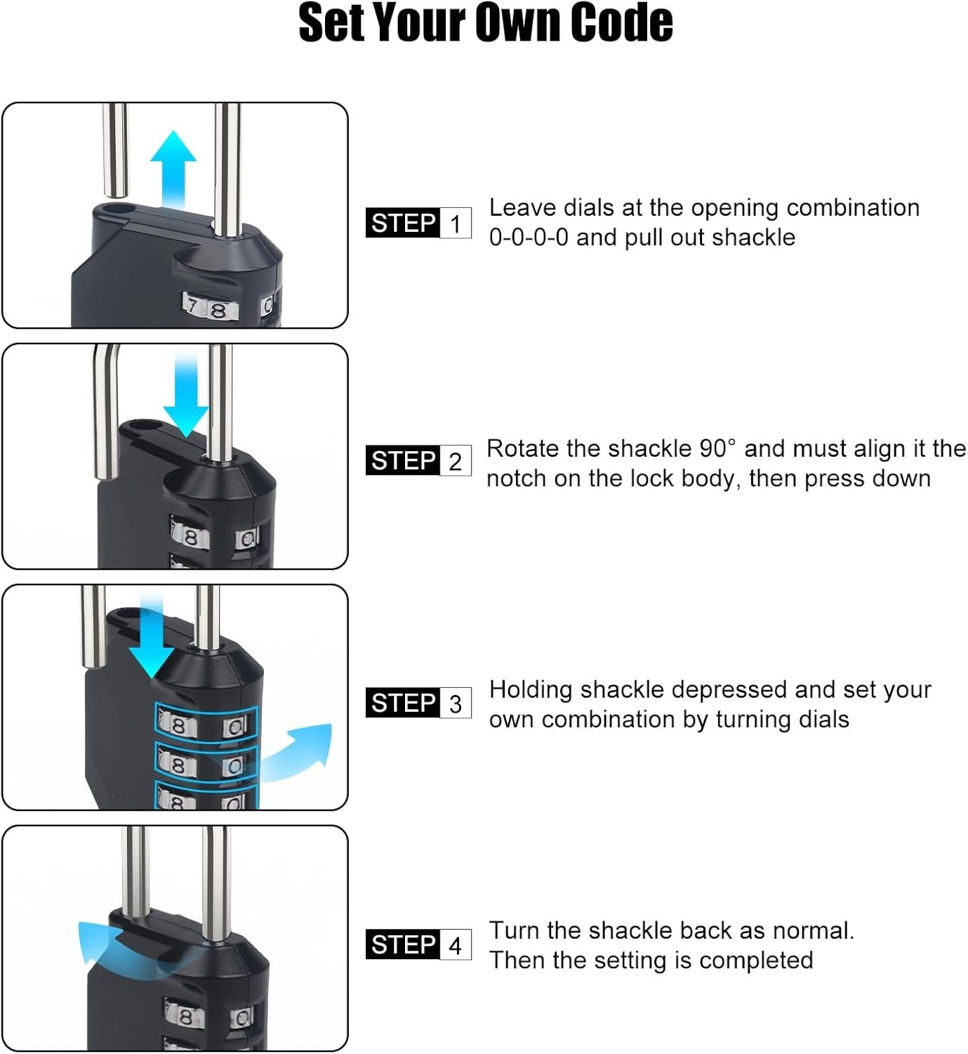 Combination Lock Waterproof 4 Digit Padlocks with Combination Code, Zinc Allo…