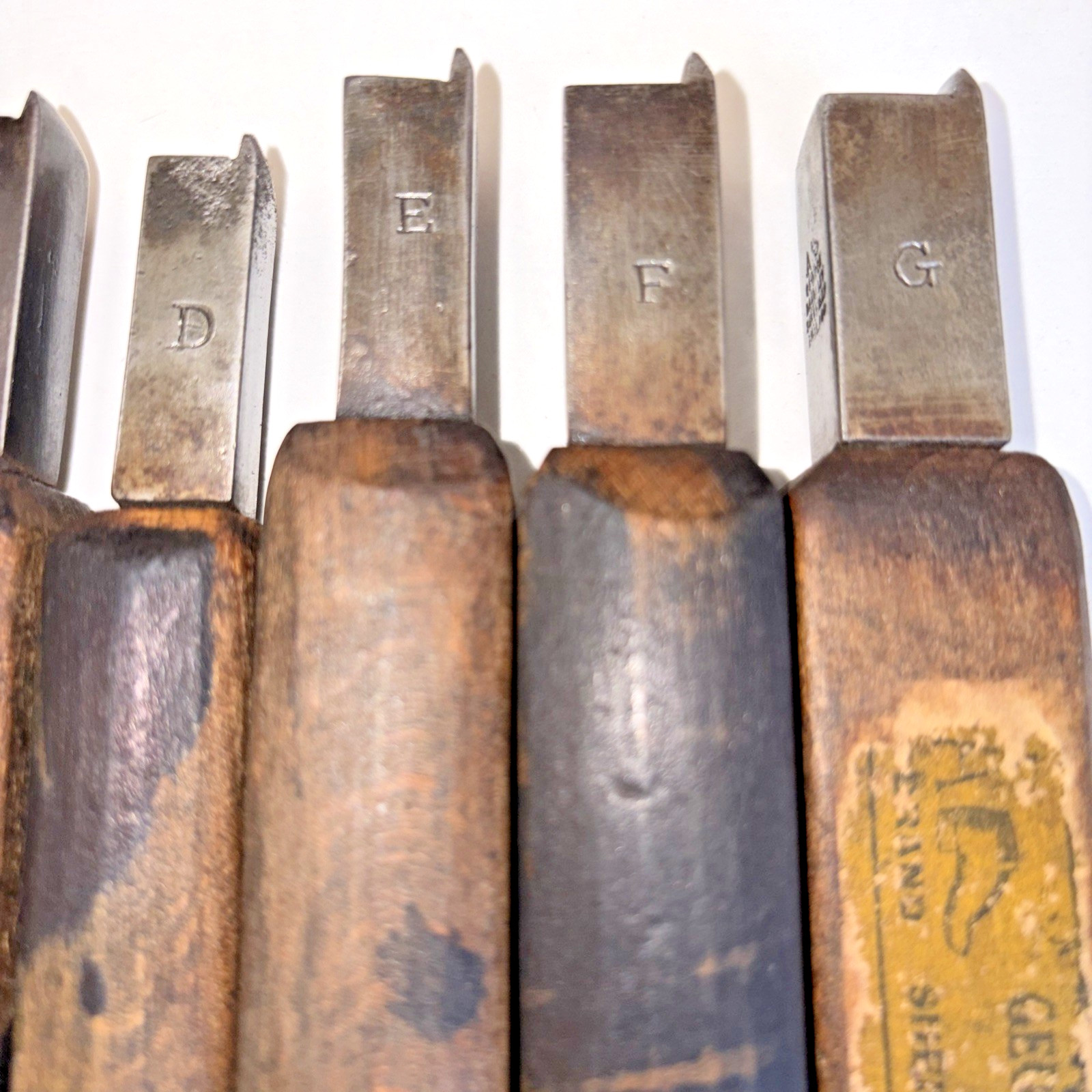 The George Barnsley Forepart Iron Set A to G traditional shoemaking tools
