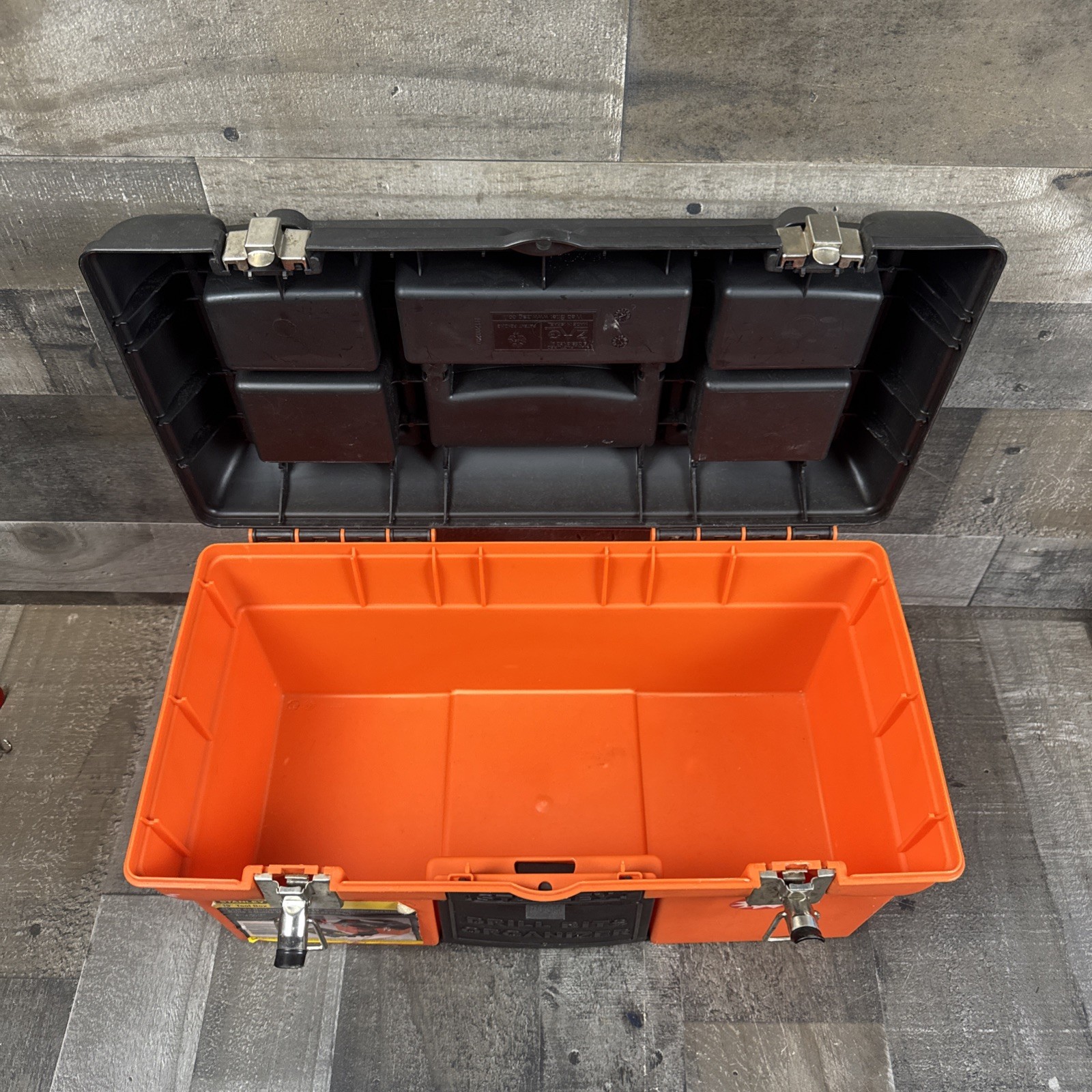 Vintage Orange Stanley 19 Inch Tool Box With Organizer Excellent Condition