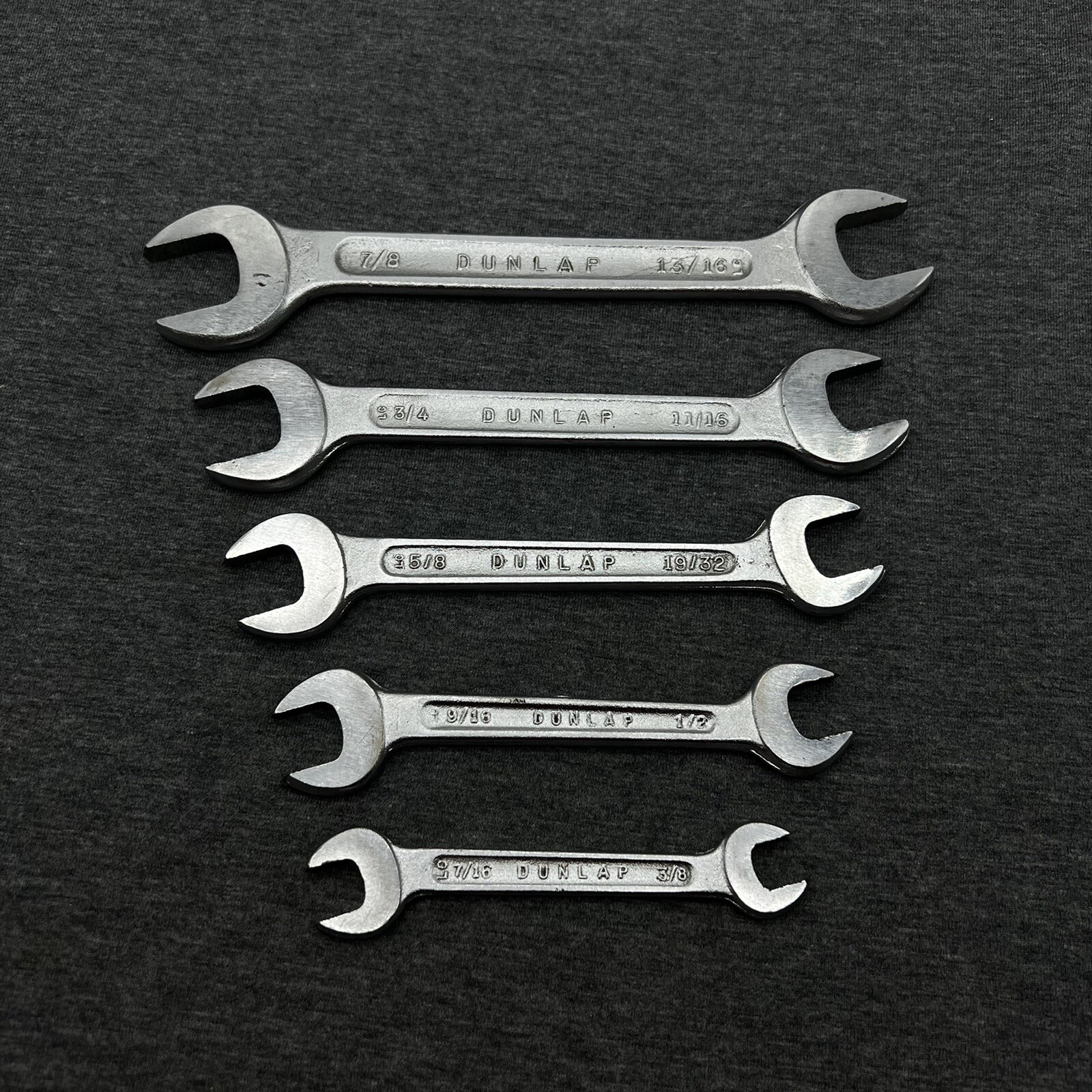Vintage Dunlap 5pc Open End Wrench Set SAE 3/8”-7/16” USA