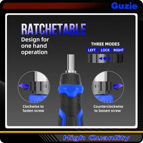 Guzie 15-in-1 Multi-Bit Ratcheting Screwdriver, 7 Double-Ended Tips |