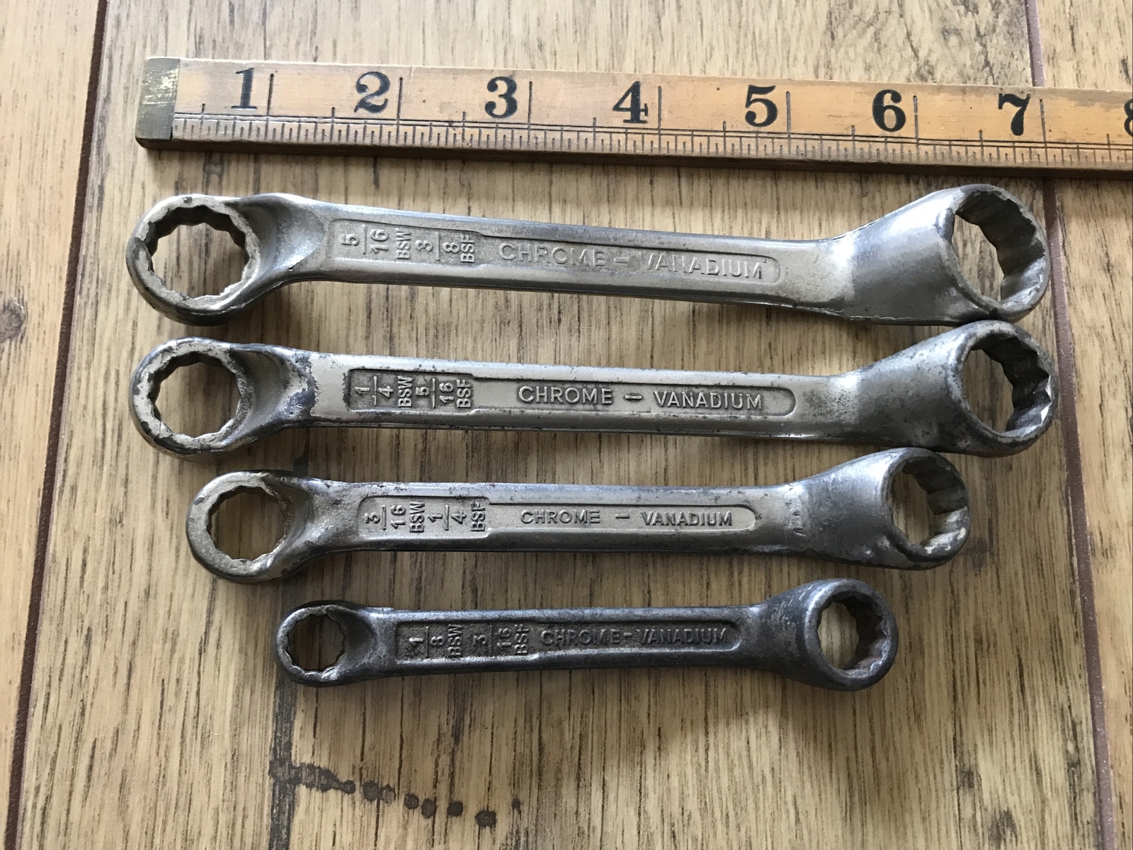 4 Vintage German Whitworth Short Ring Spanners 3/8″W to 1/8″W. No 3.