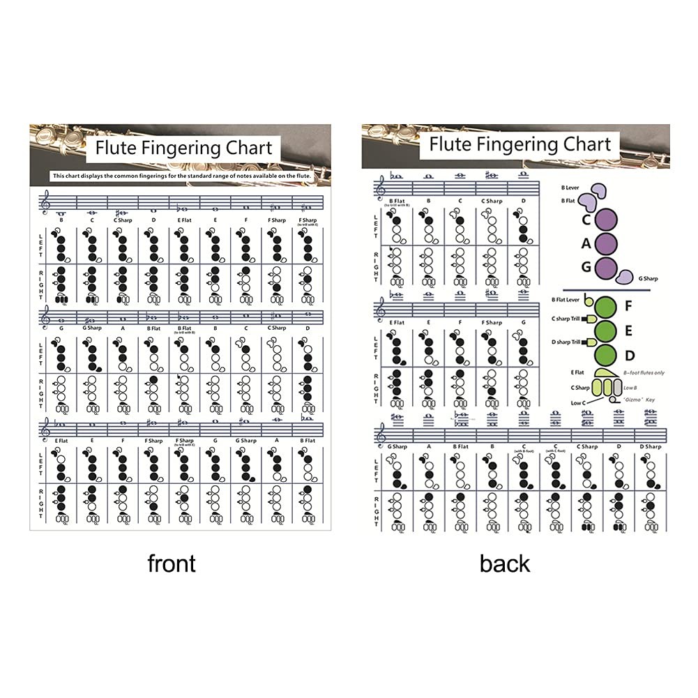 Flute Chord Chart, Durable Portable Fingering Practice White Chord Chart for