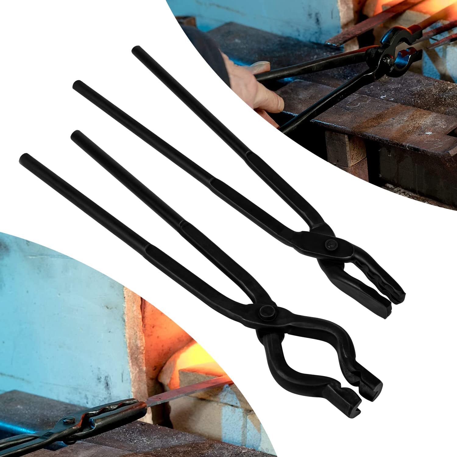 Blacksmith Tongs Set Knife Making Tongs Wolf Jaw V-Bit Tongs Starter Beginner