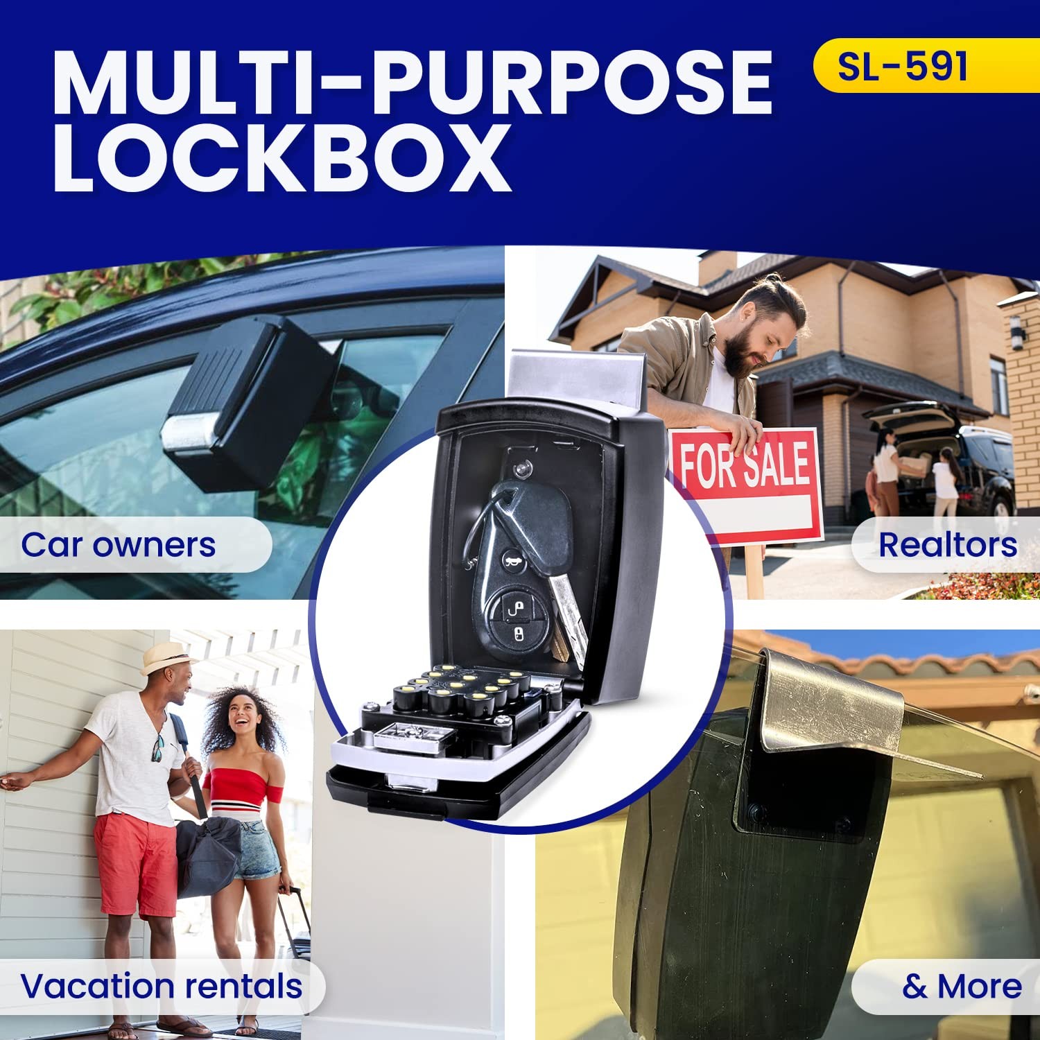 SL-591 Car Window Punch Button Lock Box, Black- Portable Key Storage Vault Lo…