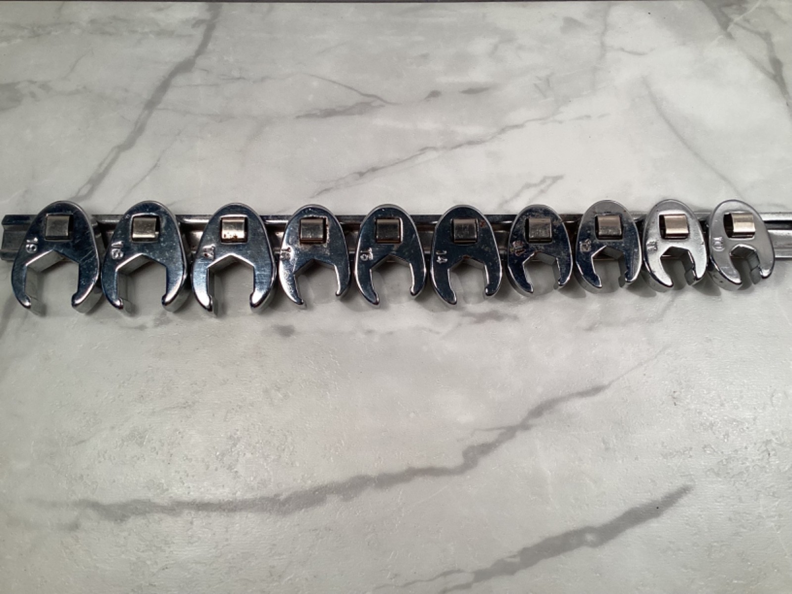 Vtg METRIC Crow’s Feet Wrench Heads NOS 10 Piece 3/8″ Drive Chrome Finish Taiwan