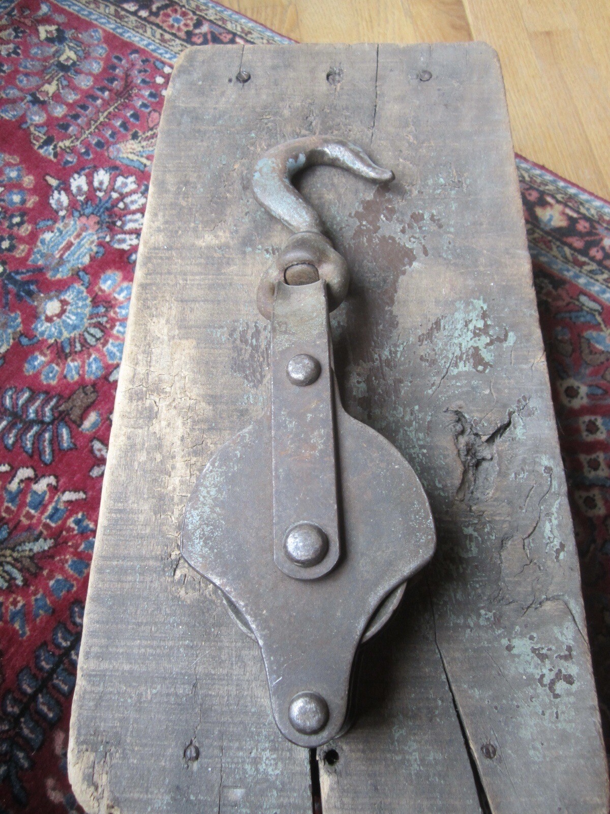 Antique Double pulley – Metal – Rustic Block And Tackle Hook Vintage