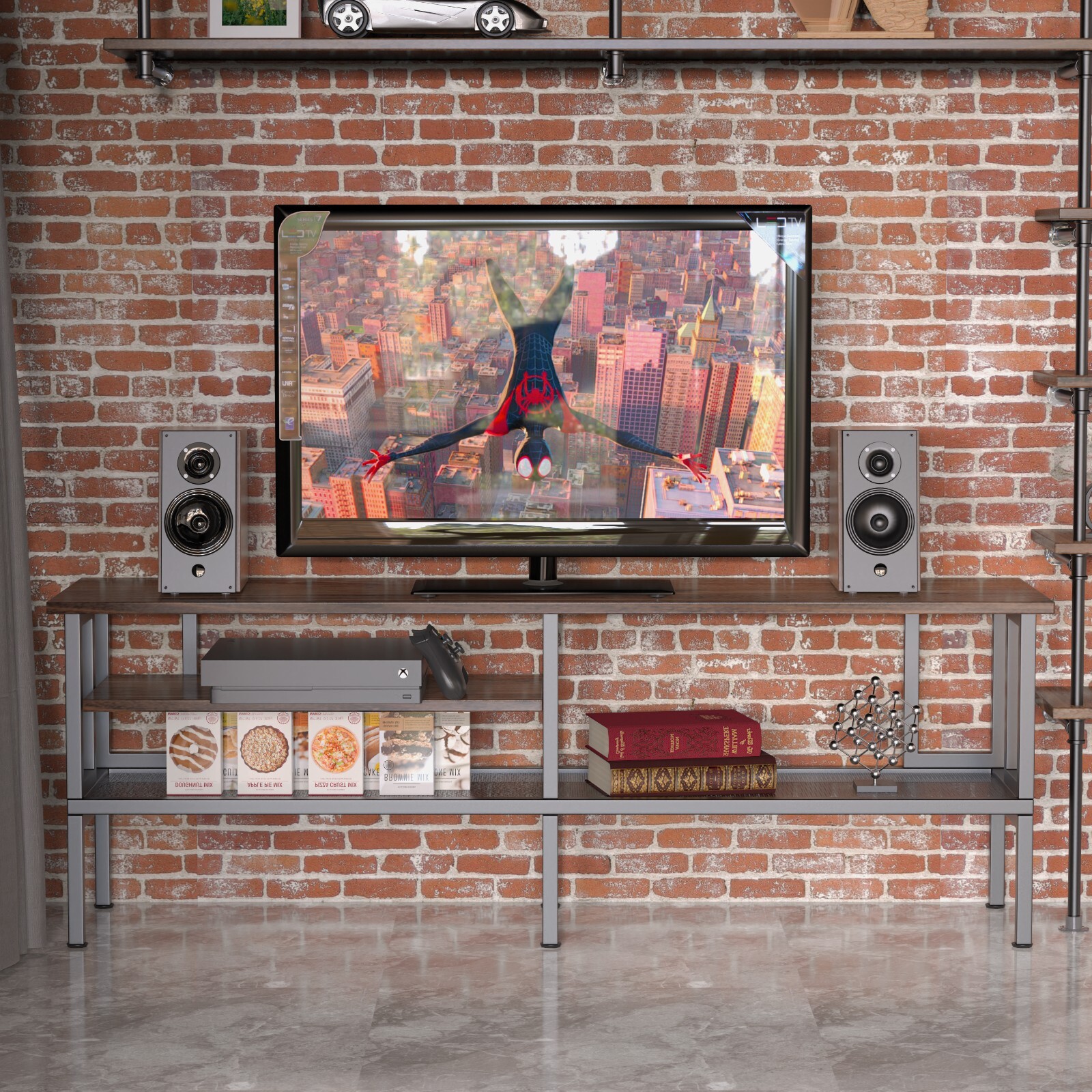 Farmhouse TV Stand for 70 inch TV Gaming Entertainment Center w/ 3-Layer Shelf