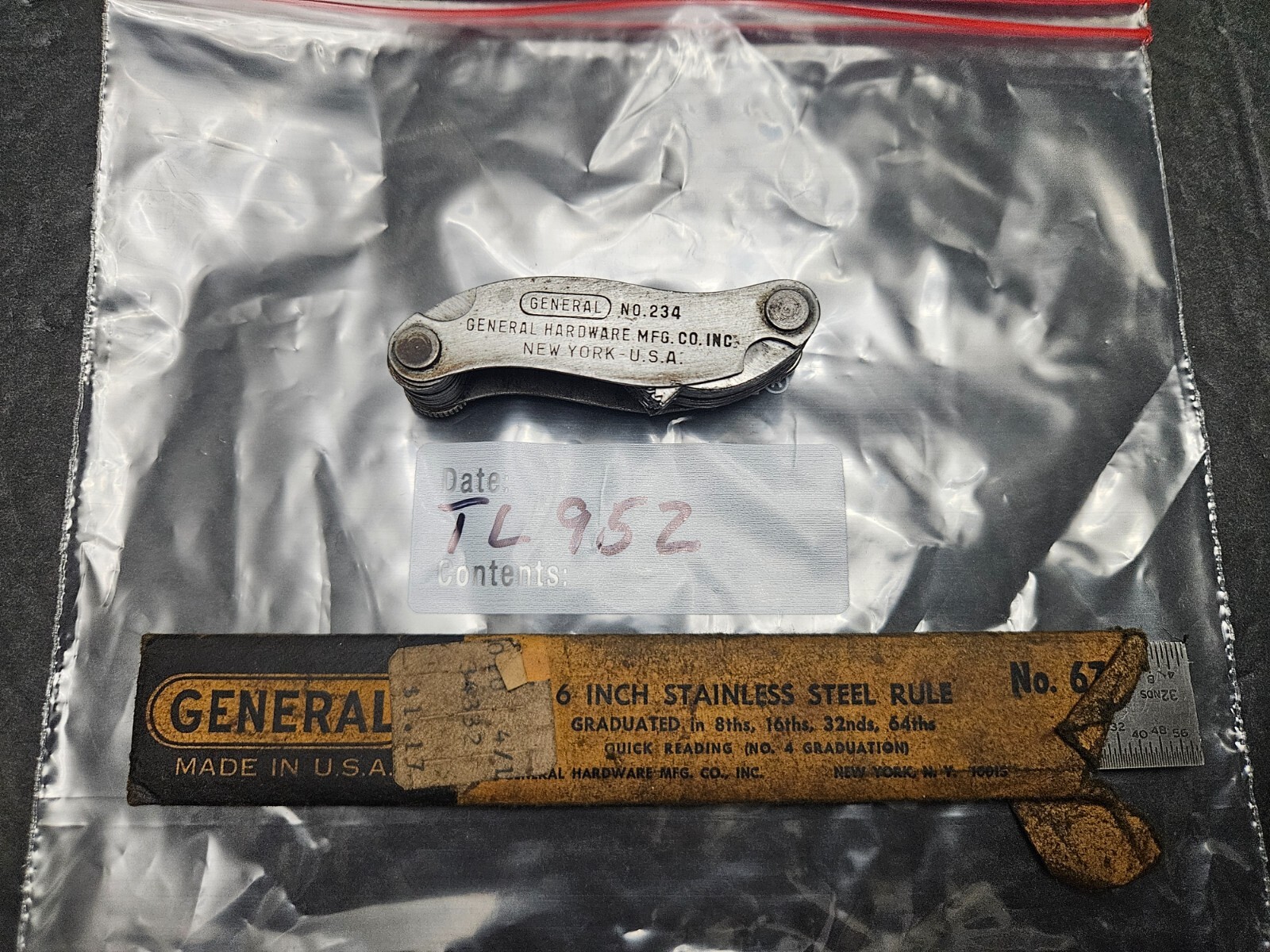 VTG GENERAL TOOL CO. 6″ STAINLESS TEMPERED STEEL RULER & #234 SCREW PITCH GAGE