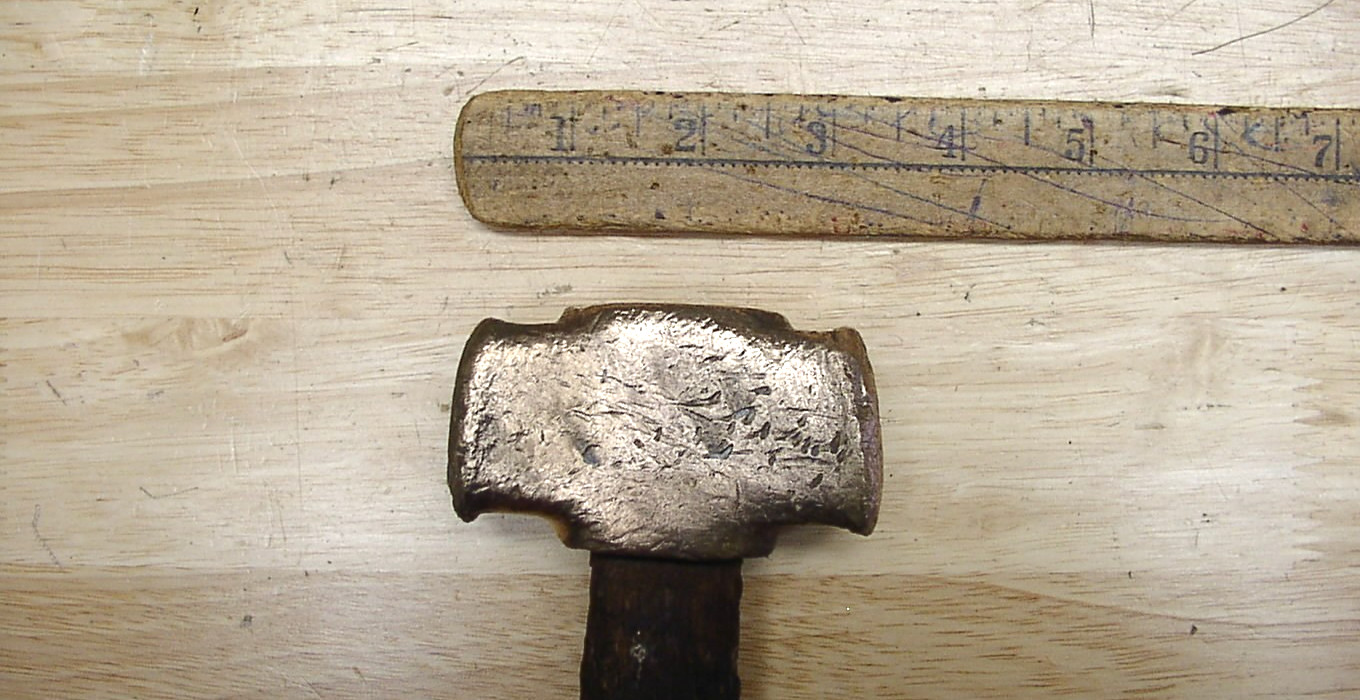 Vintage Lixie E Brass Head Hammer,1lb. 13.4 oz,3″ Head,W/Splayed Faces,Good