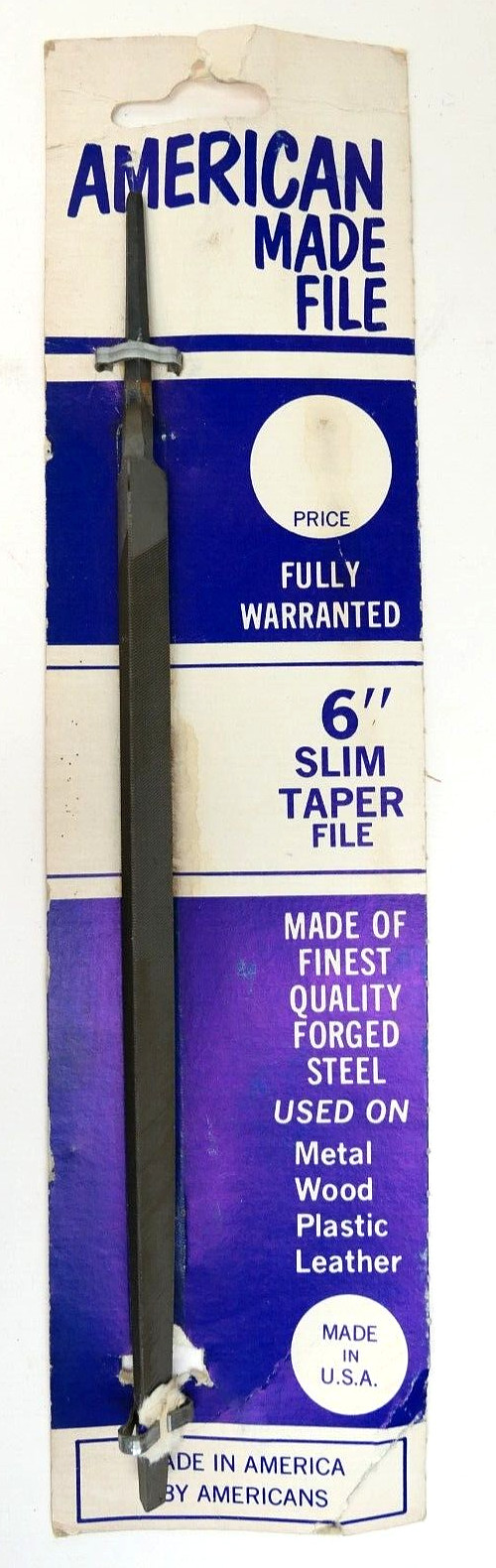 RARE Vintage American Made 6″ Slim Taper File 7.75″ Long Forged Steel USA NOS
