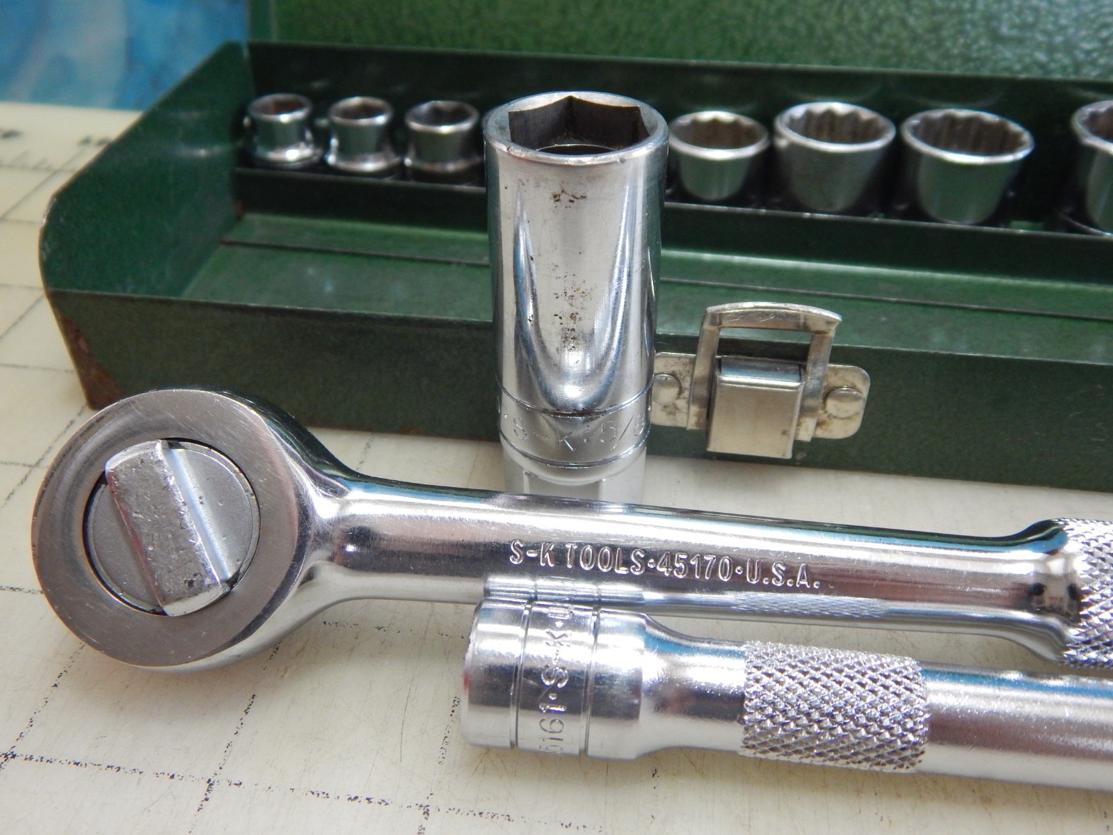 Vintage No.4512 12PC. S-K 3/8″ Drive Socket Set,shallow, Metal Box,SAE