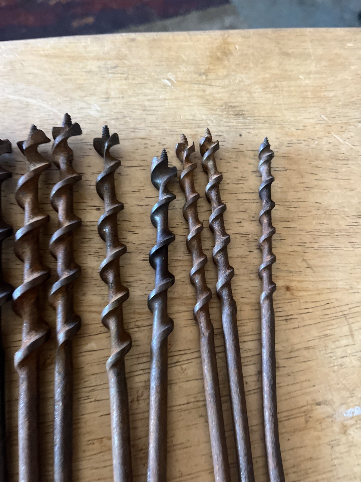 VINTAGE AUGER BITS LOT OF 12 MOST ARE FOR A BRACE DRILL Square Base