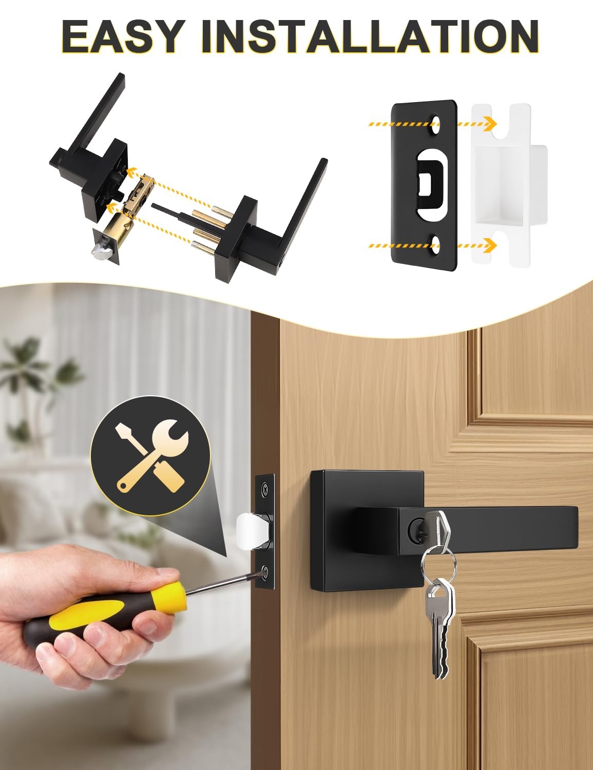 Tinewa 6 Pack Entry Door Levers 6 Pack, Lever Keyed Alike – Black