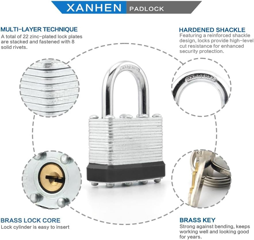 Keyed Alike Laminated Steel Padlocks with Normal Shackle for Sheds, Fences & Loc