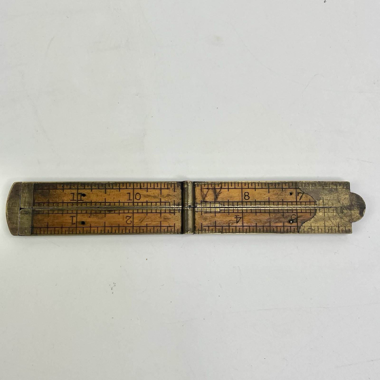 Antique No. 32 1/2 Early Stanley Boxwood & Brass Folding Ruler Caliper 12″ Vtg