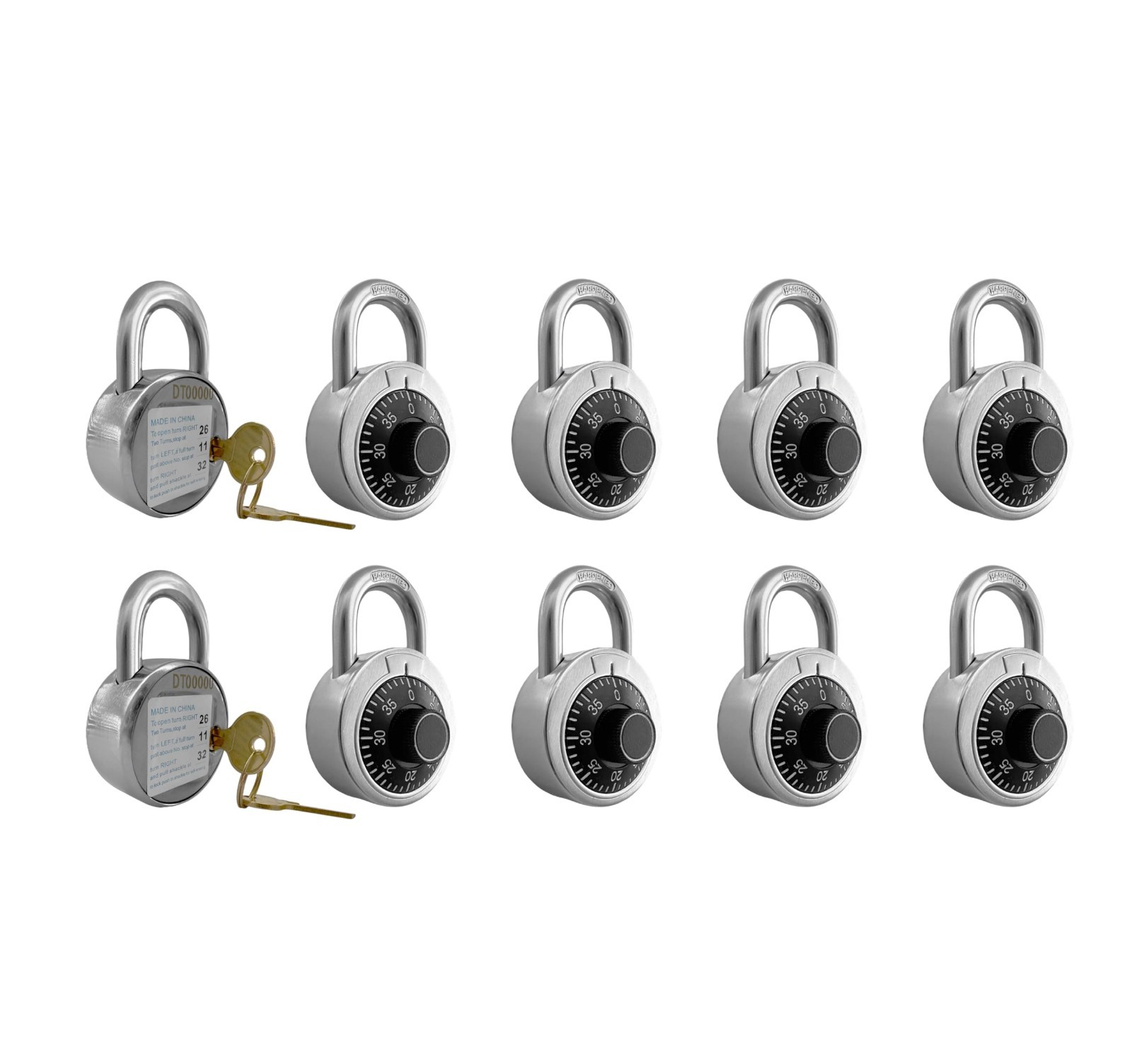 10 Pack Combination Padlocks with Key – Keyed Alike Locker Locks for Gym, School