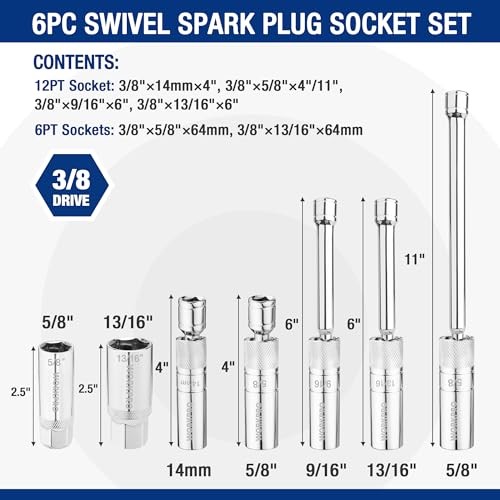 7 PCS Magnetic Swivel Spark Plug Socket Set, Includes 9/16-inch,