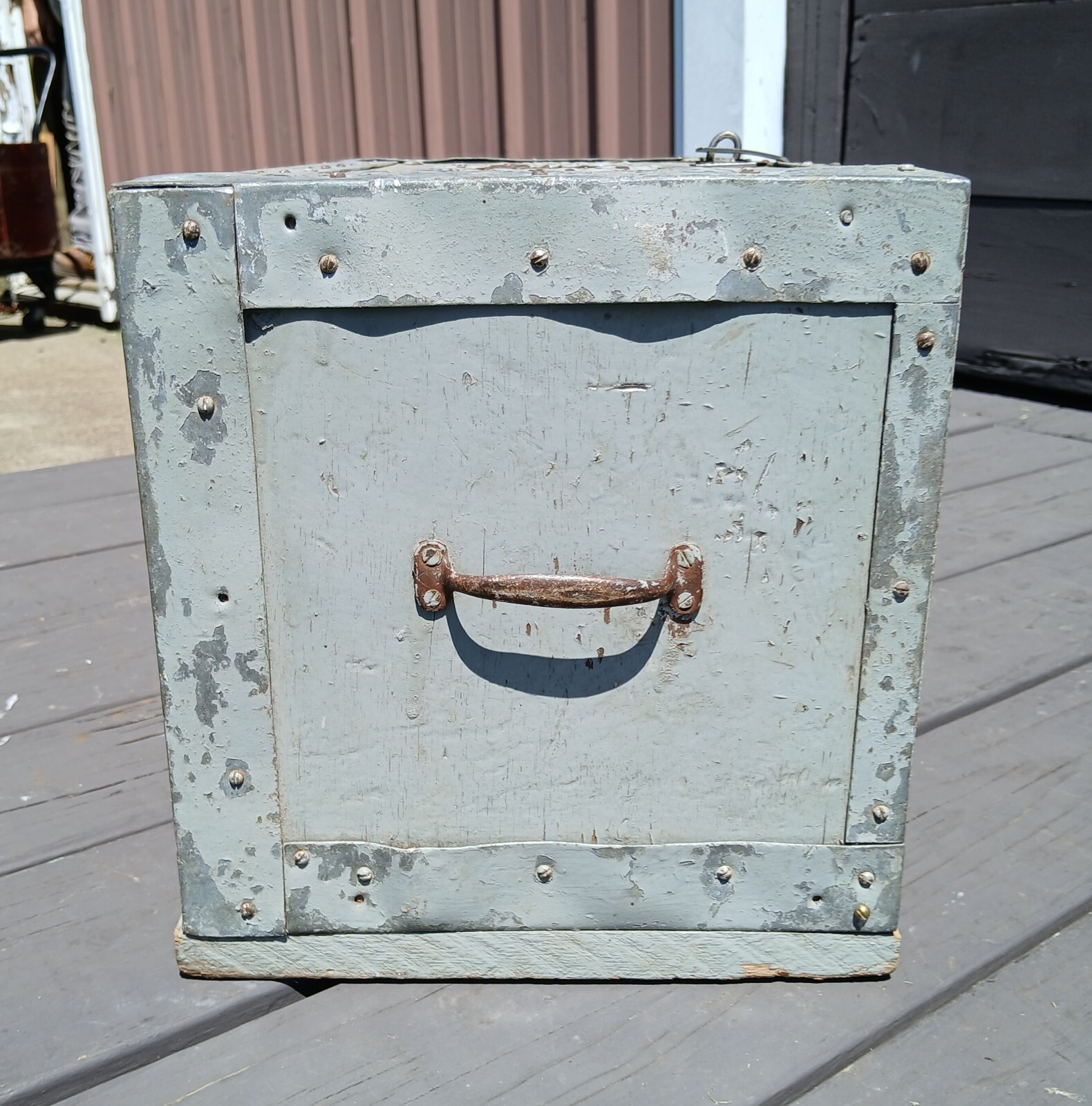 Antique Primitive Folk Art Gray Wooden Machinist Tool Box 1930s