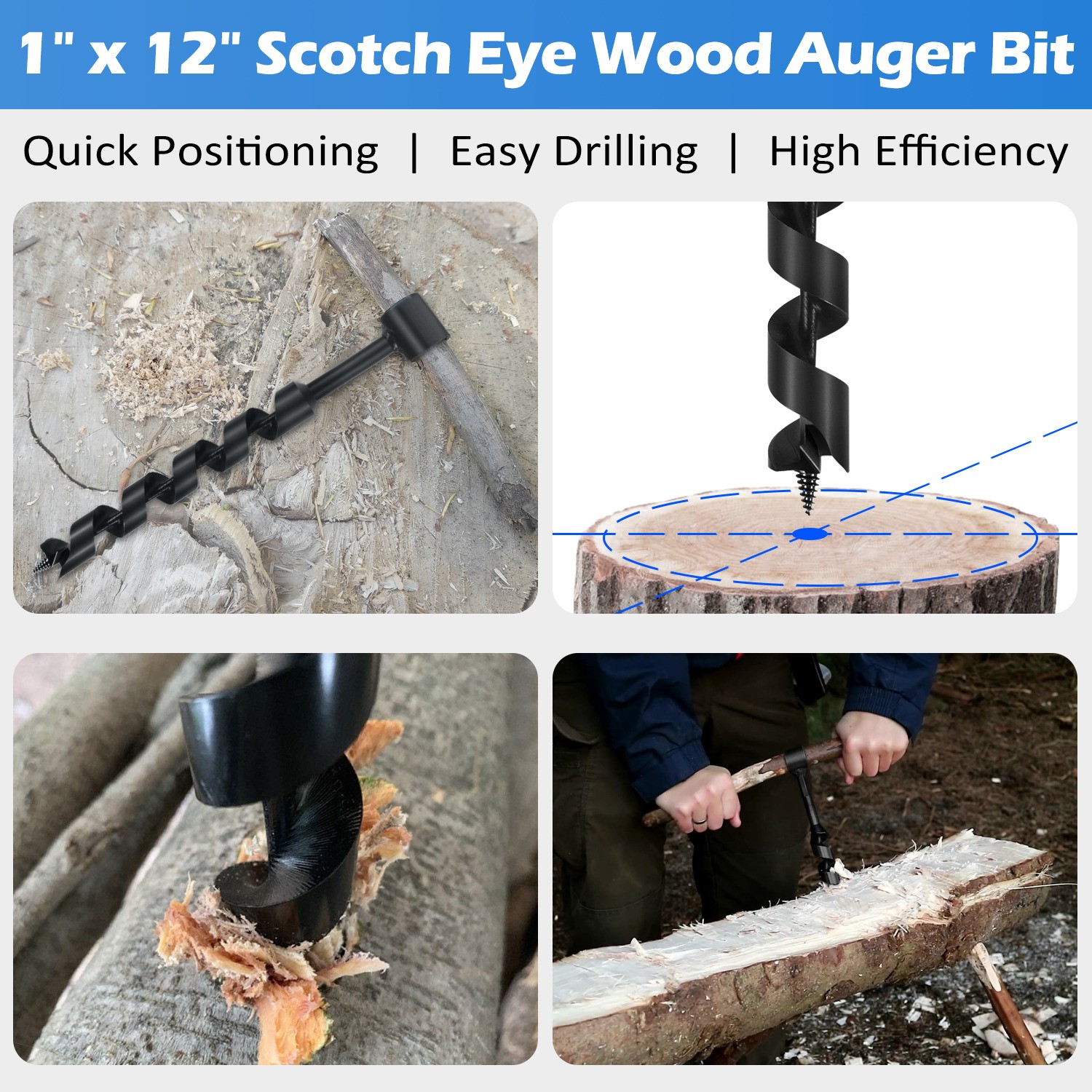 1″ Scotch Eye Wood Auger Drill Bit Hand for Bushcraft Backpack & Camping
