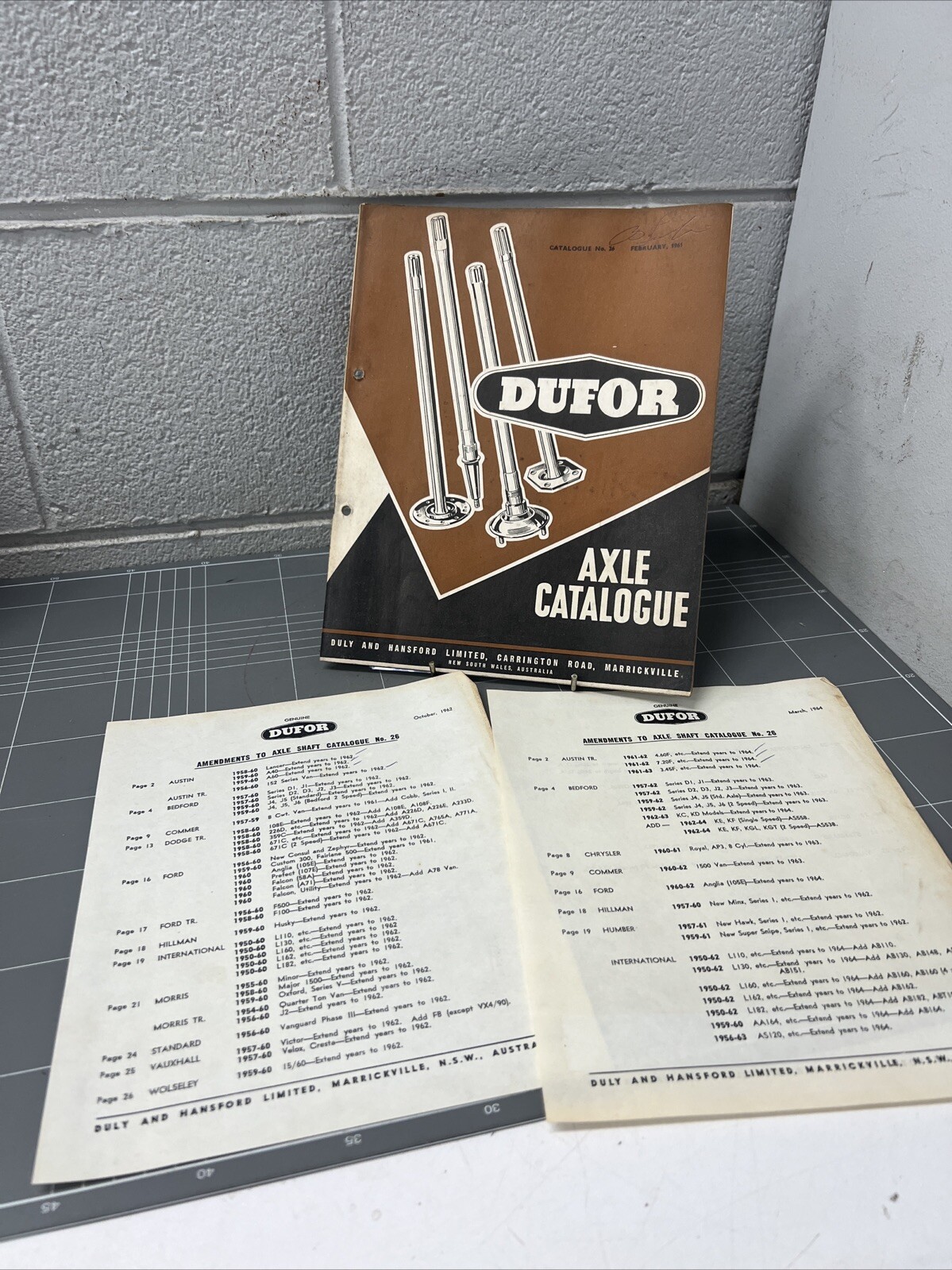 ORIGINAL DUFOR AXLE CATALOGUE 1961 AUSTRALIA TOOLS MANCAVE DULY HANSFORD CAR
