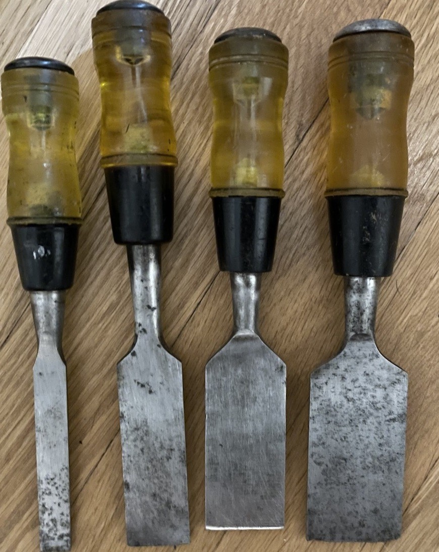Stanley & Buck Bros Vintage Acetate Handle Chisel Set 1/2” 1” 1 1/4” 1 1/2”
