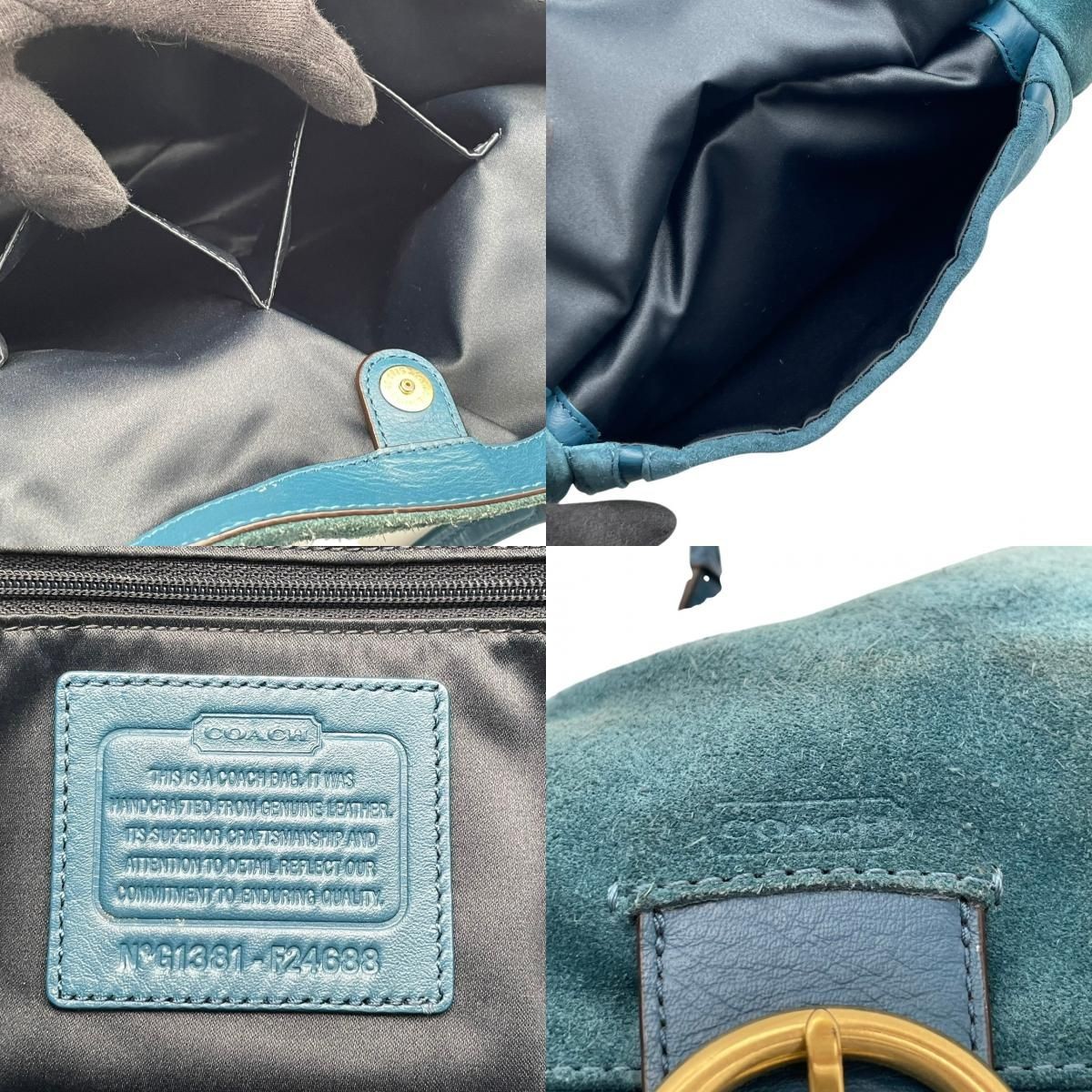 COACH Tote Bag F24688 Campbell Suede Belle A4 Storage Teal Blue Used