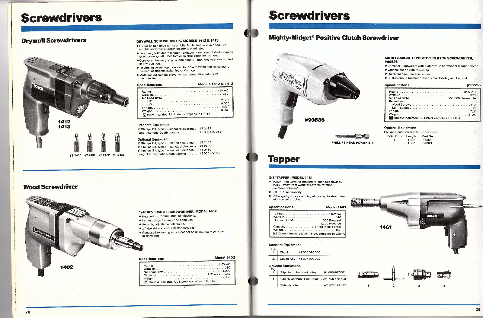 Power Tools Vintage 1982 Catalog Robert Bosch Corp Drills Saws Hammers Planers