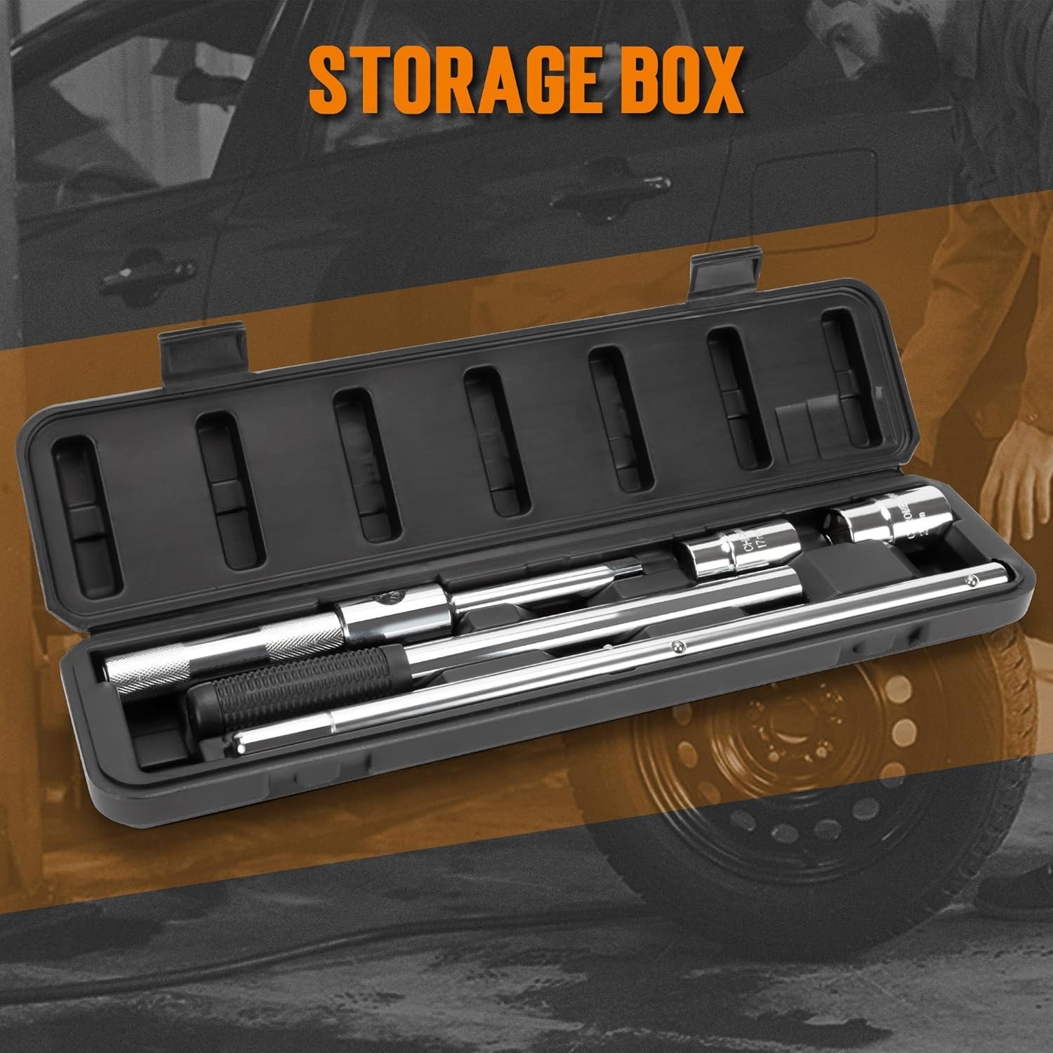 Extended Lug Wrench, 4 Way Tire Iron for Car, Lug Nut Removal Tool with Stora…