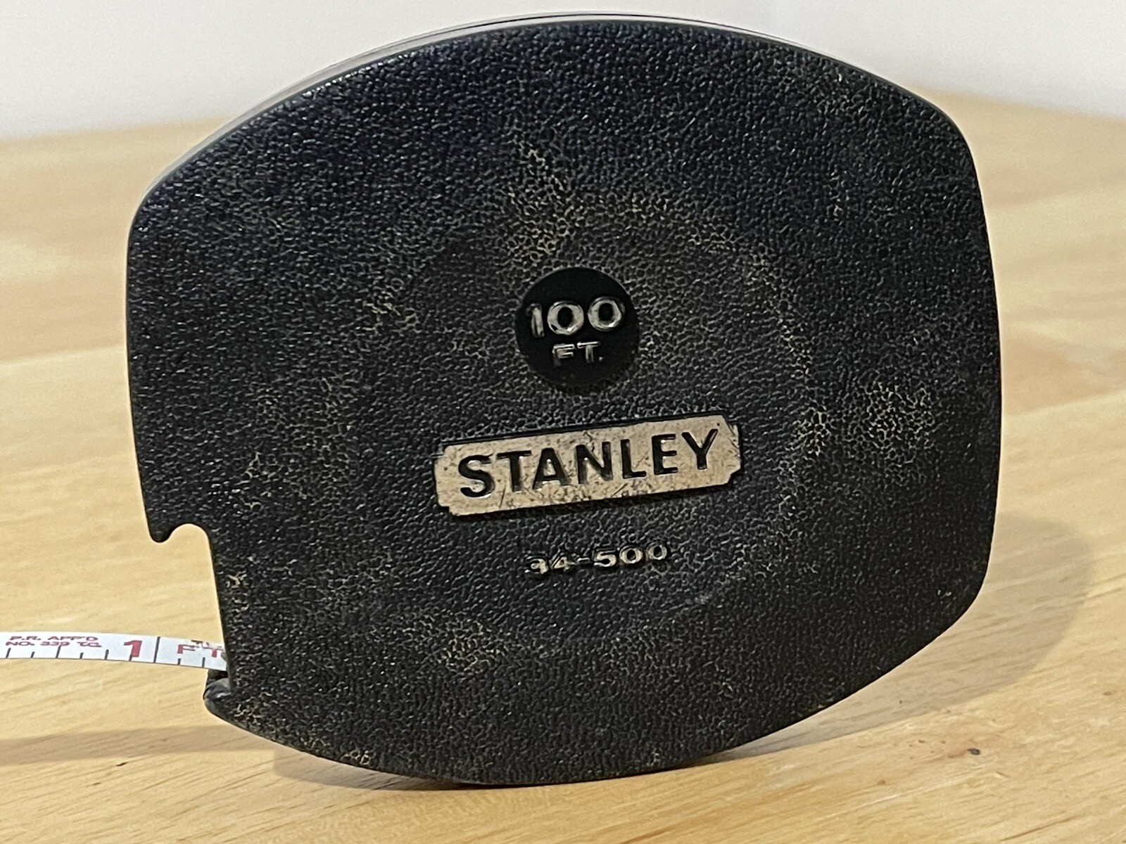 Vintage STANLEY 100 ft Steel Tape Measure #34-500, USA, w/hook and rewind crank