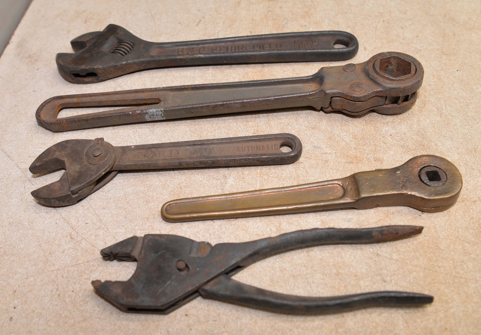 Antique wrench lot Demuth Silo Ajax Foster brass Eifel plier B & C tool lot