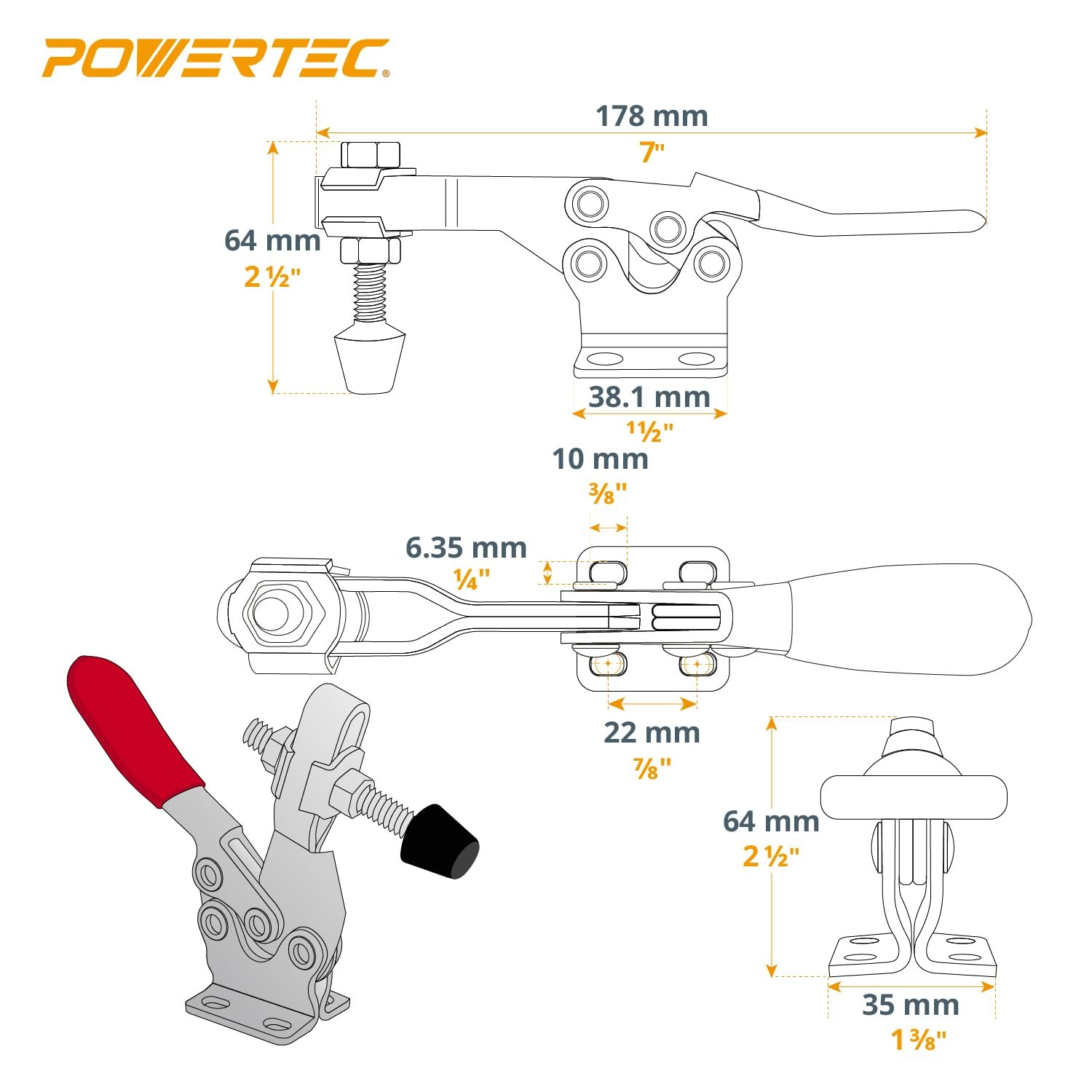 POWERTEC 4PK Toggle Clamp, 500 lbs Holding Capacity, 225D, 4PK, 225d, 4pk