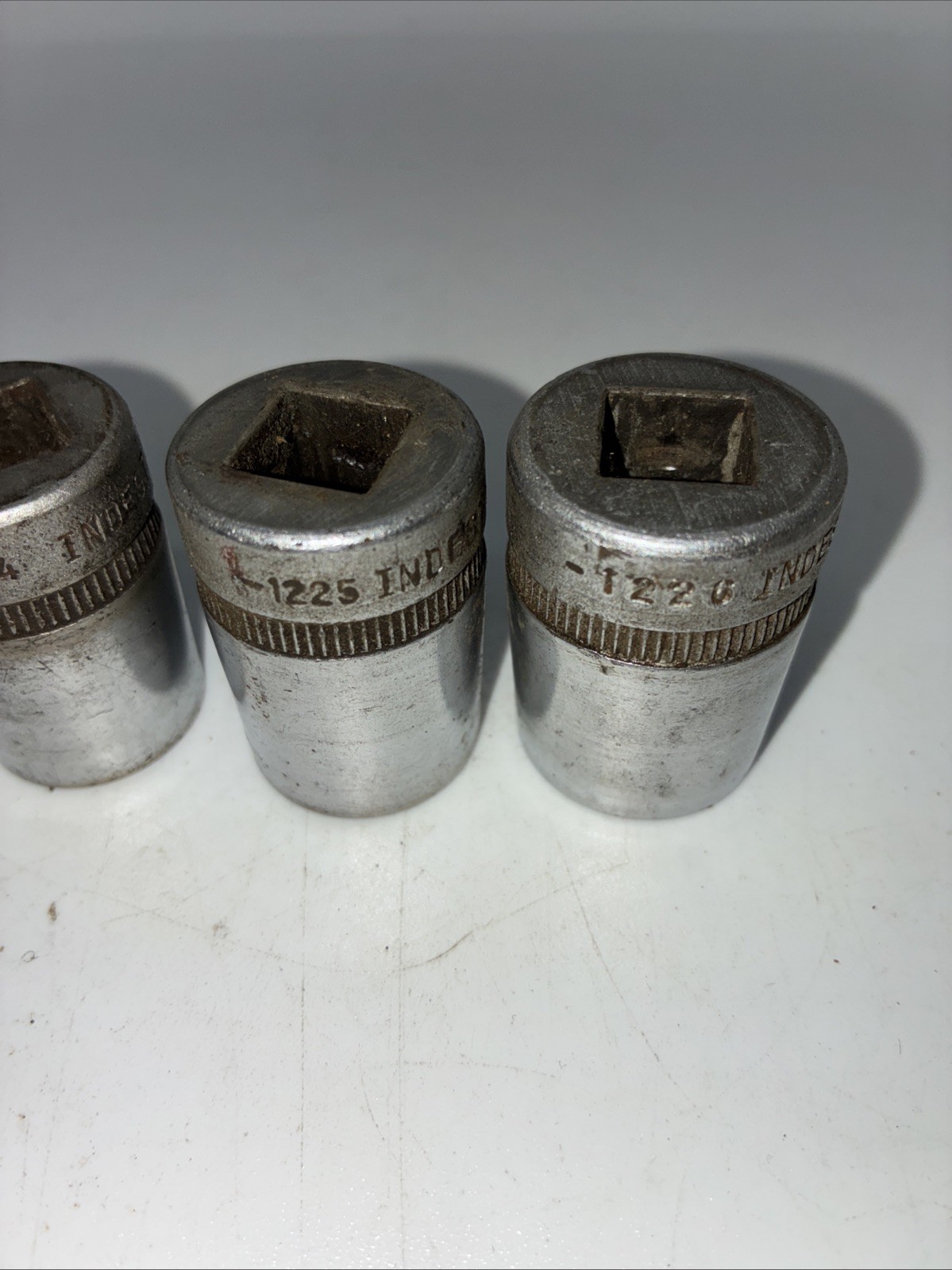 Lot Of Vtg Indestro Sockets 1/2” Drive, 12pt 9/16, 3/4, 25/32, 13/16