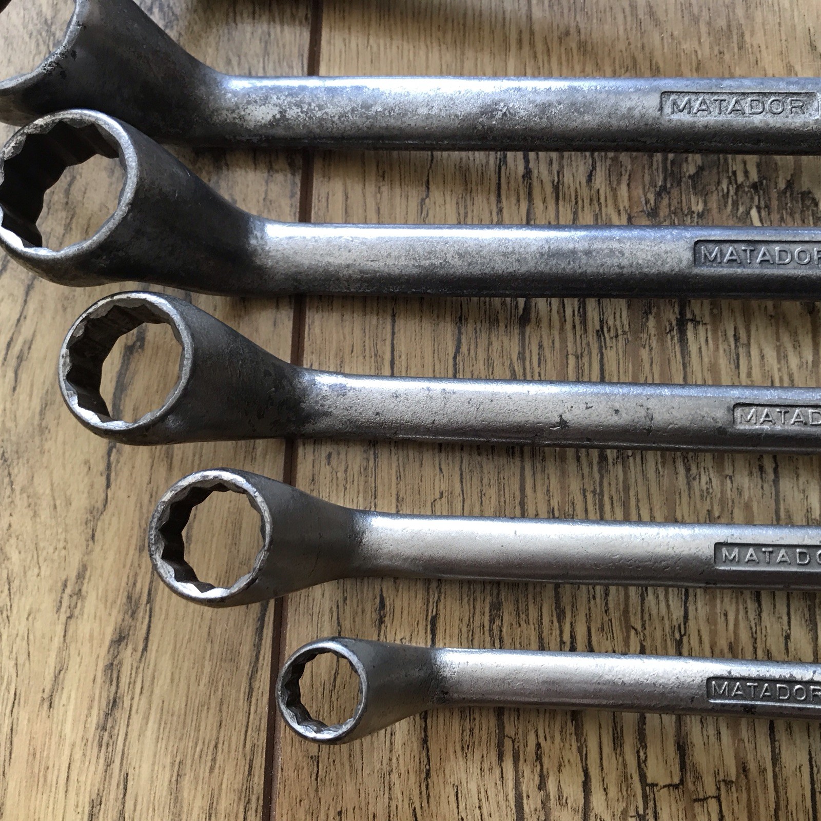 6 vintage Matador Whitworth Ring Spanners 9/16” W to 1/8″W classic car. E