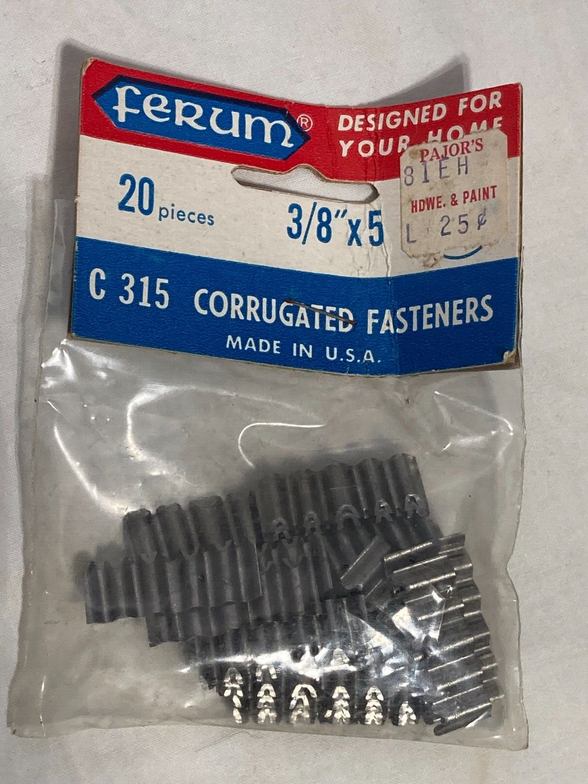 Vntg Ferum Corrugated Fasteners 3/8″ x 5 gauge: # C315. 20 pieces. USA