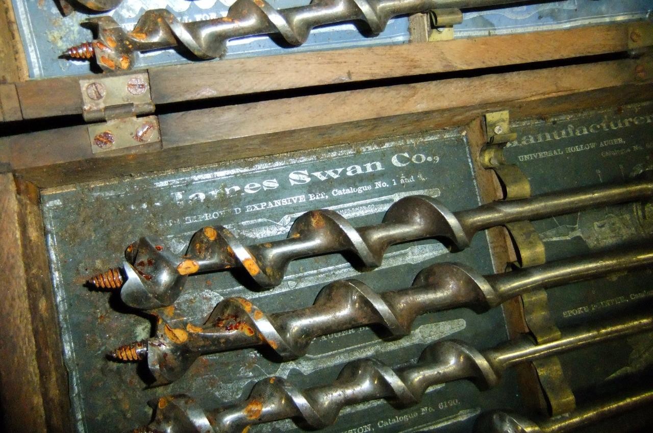 Vintage The James Swan Co 11 Piece Auger Bit Set In Original Wooden Box
