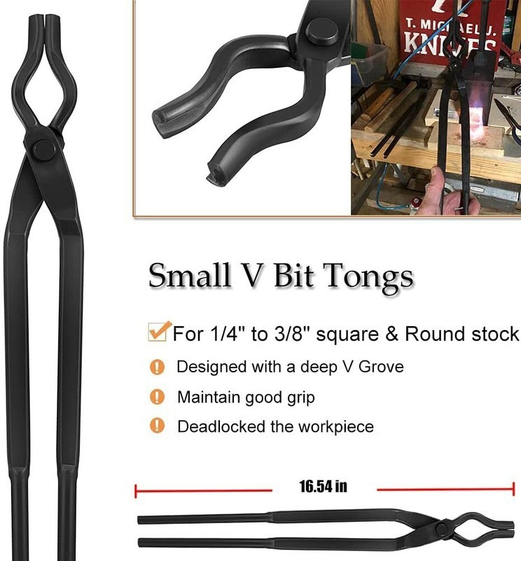 Blacksmith Tongs Railroad Spike Tongs Pick-up Tongs Hook Jig V-Bit Blade Tongs