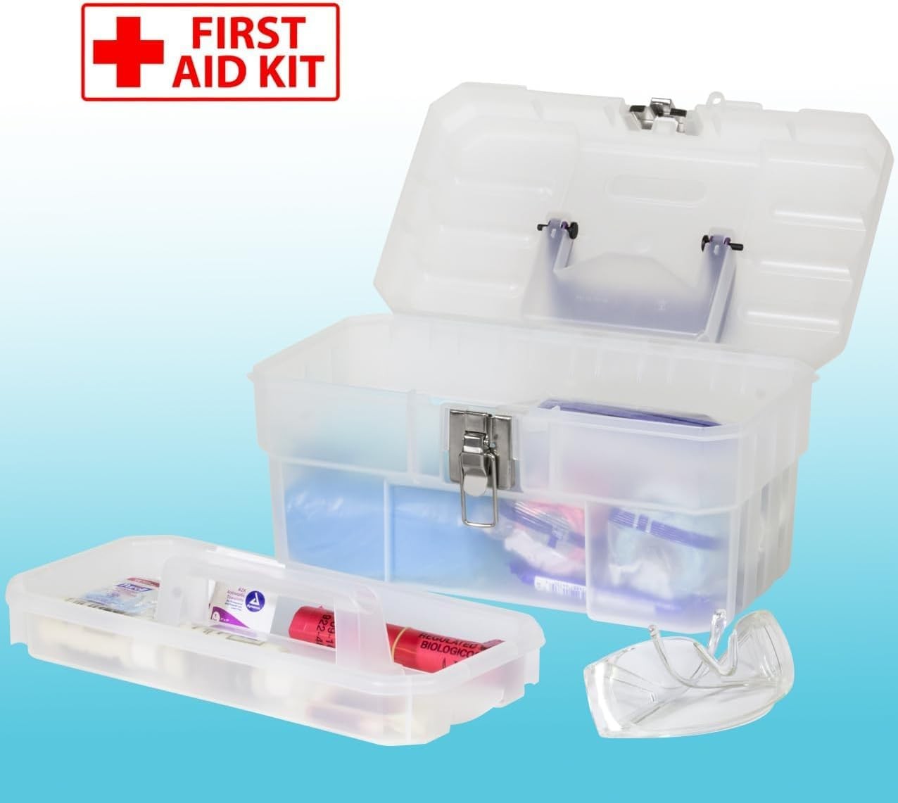 Clear Plastic Toolbox with Removable Tray & Steel Latch