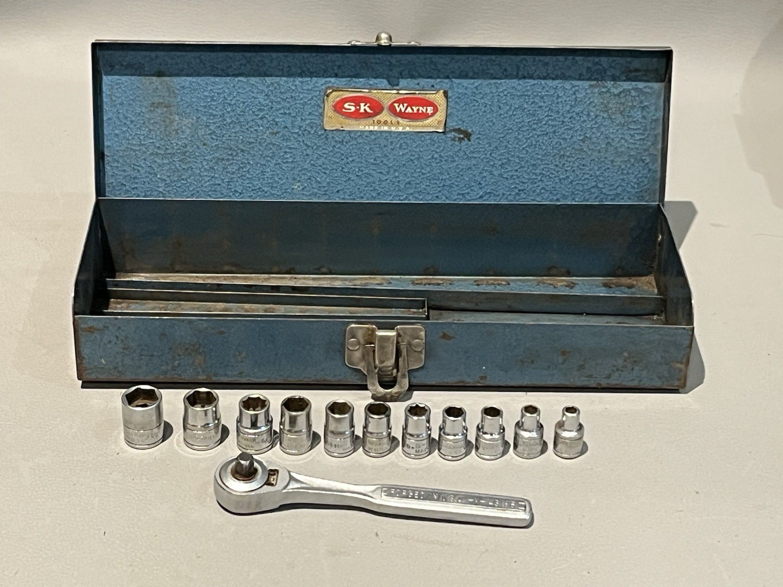 S-K Wayne Tools Socket Storage Box – 11 S-K 1/4″ Dr Sockets & Craftsman Ratchet