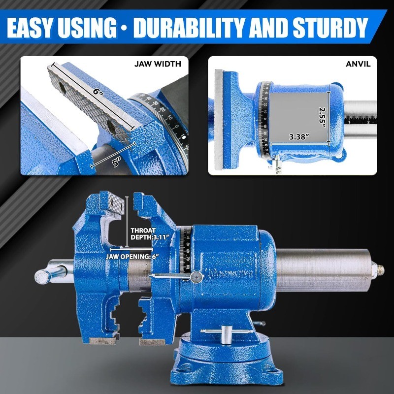 Heavy Duty Bench Vise Ductile Iron Bench Vise with Anvil, UPG-6 inch