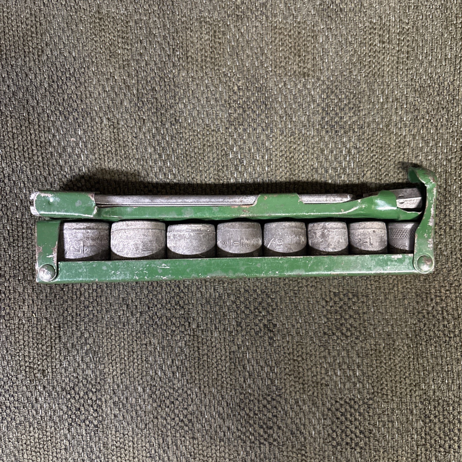 Vintage Indestro 11 piece Hex Drive Socket Set Case Ratchet and Sockets SAE