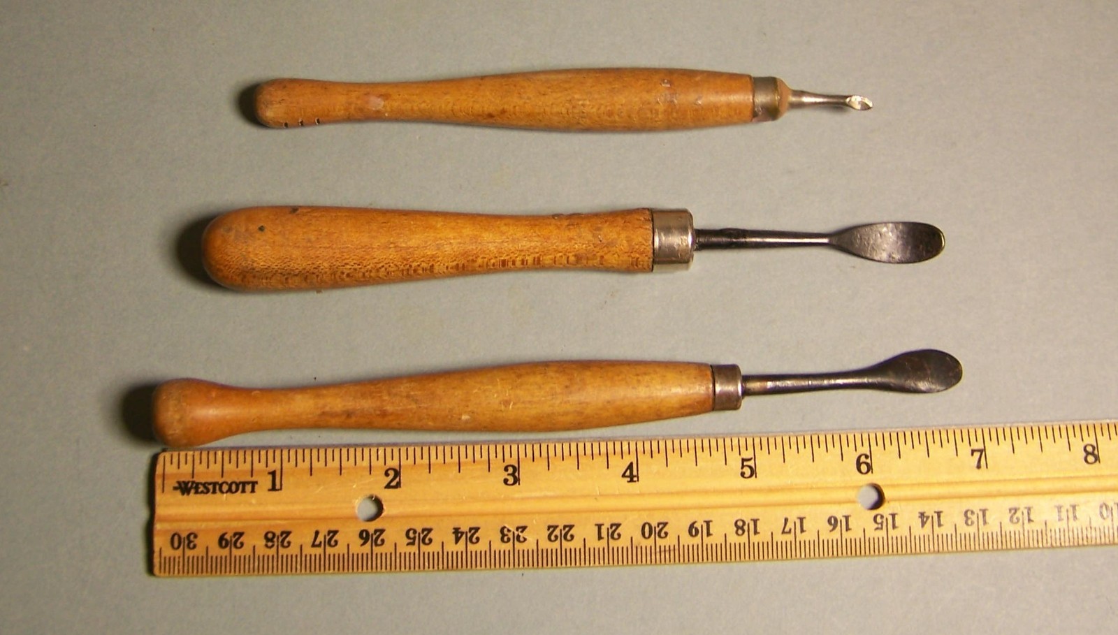 3 vintage woodworking tools, wooden handles, exact age unknown