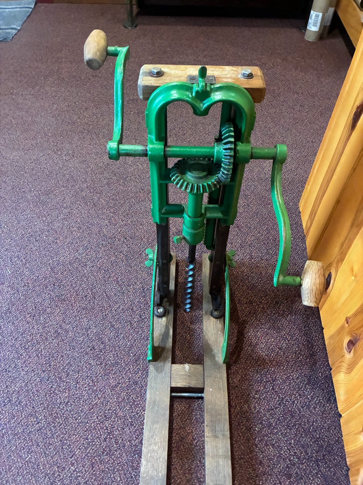 Antique Folding Barn Beam Drill & Boring Machine Hand Operated John Deere Green