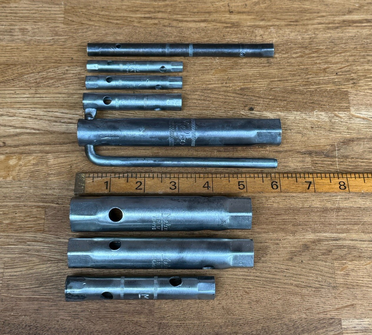 8 Vintage Melco Box Spanners Mechanic Classic Car Motorcycle Old Tool