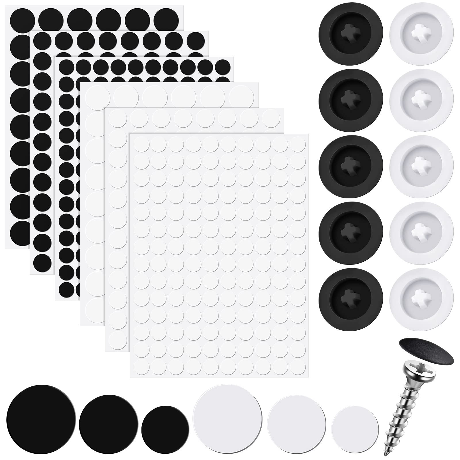 Eersida 100 Pcs Screw Caps Covers Plastic Self Tapping and 580 Black, White